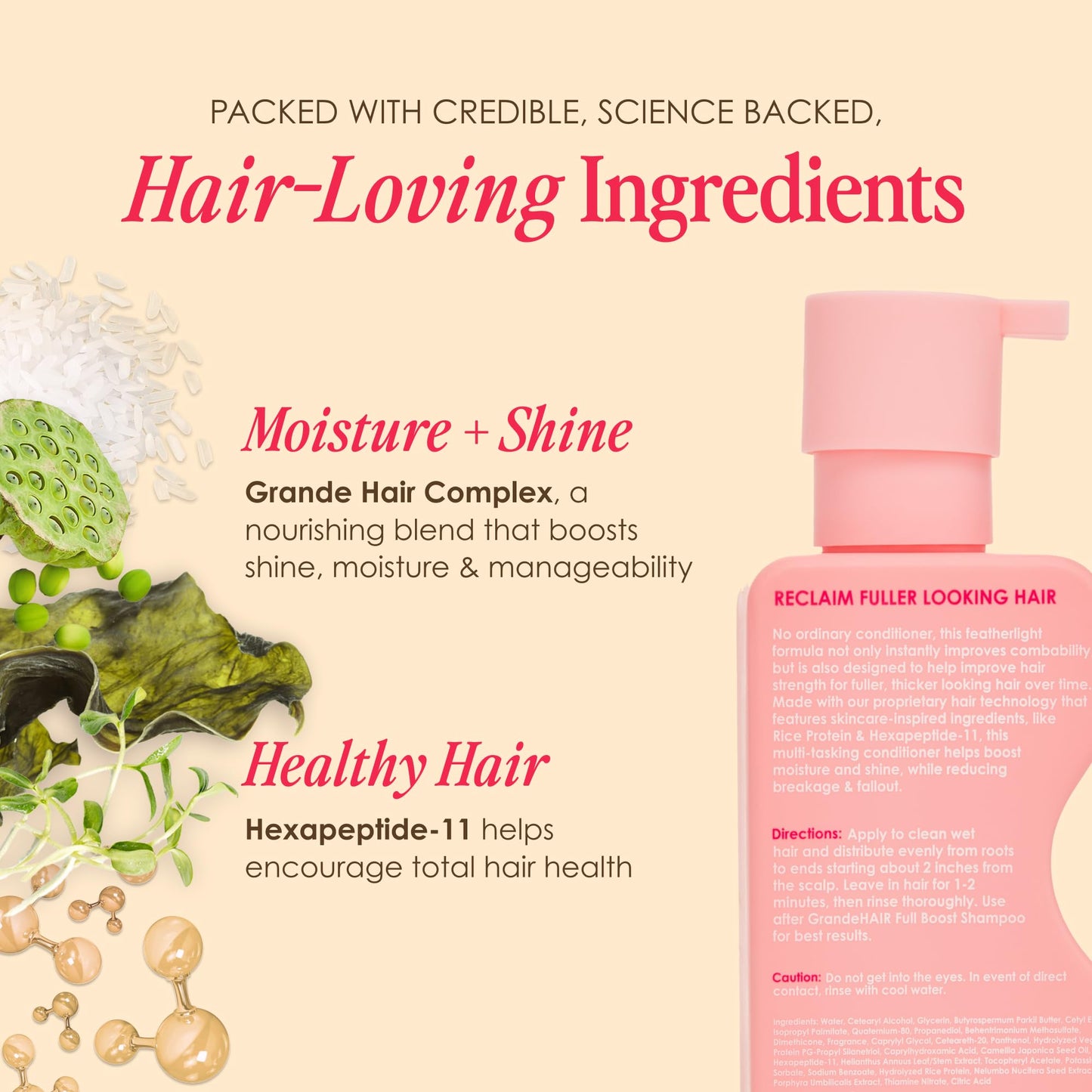 Grande Cosmetics GrandeHAIR Full Boost Shampoo & Conditioner - Sulfate-Free with Niacinamide, Biotin & Rice Protein - Cleanses, Conditions & Strengthens for Healthier & Fuller Looking Hair