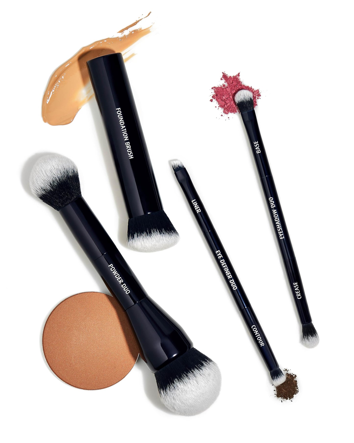 Lune+Aster Eyeshadow Duo Brush | Dual-Ended Brush To Apply And Blend Eyeshadow. Made with Alumium Handle, Vegan Bristles.