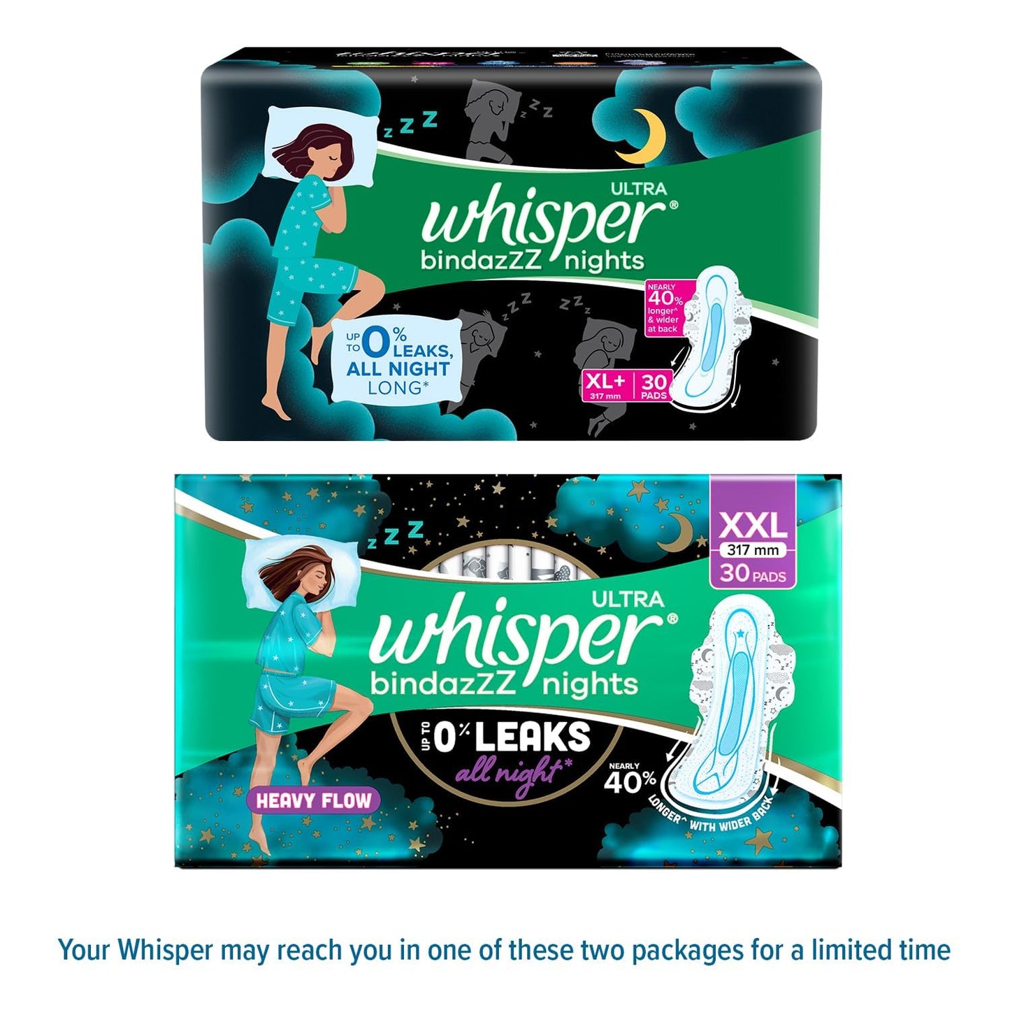 Whisper Ultra Overnight Sanitary Pads with Wings - 30 Pieces (XL Plus)