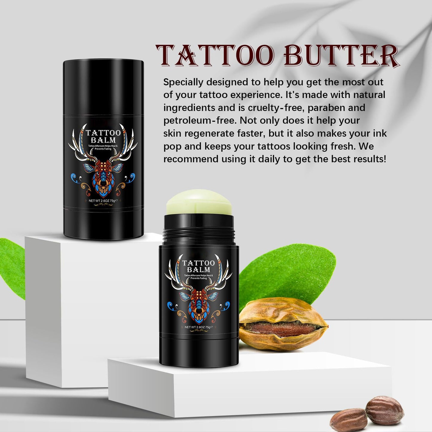 Tattoo Aftercare Butter Balm, 2.6 oz, Old & New Tattoo Moisturizer Healing Brightener for Color Enhance, Natural Organic Tattoo Cream