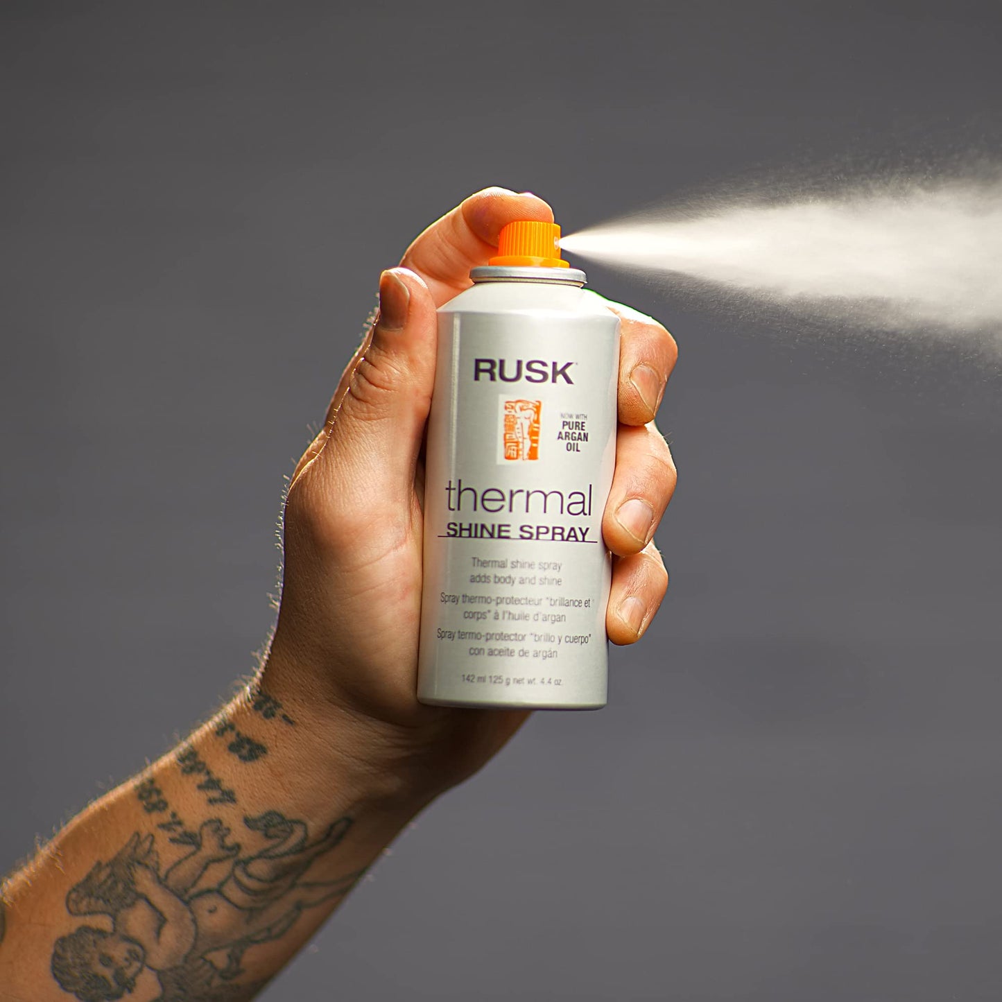 RUSK Thermal Shine Spray, Pure Argan Oil, Eliminates Frizz and Maintains Shine, Sleek and Smooth Hair, 4.4 oz