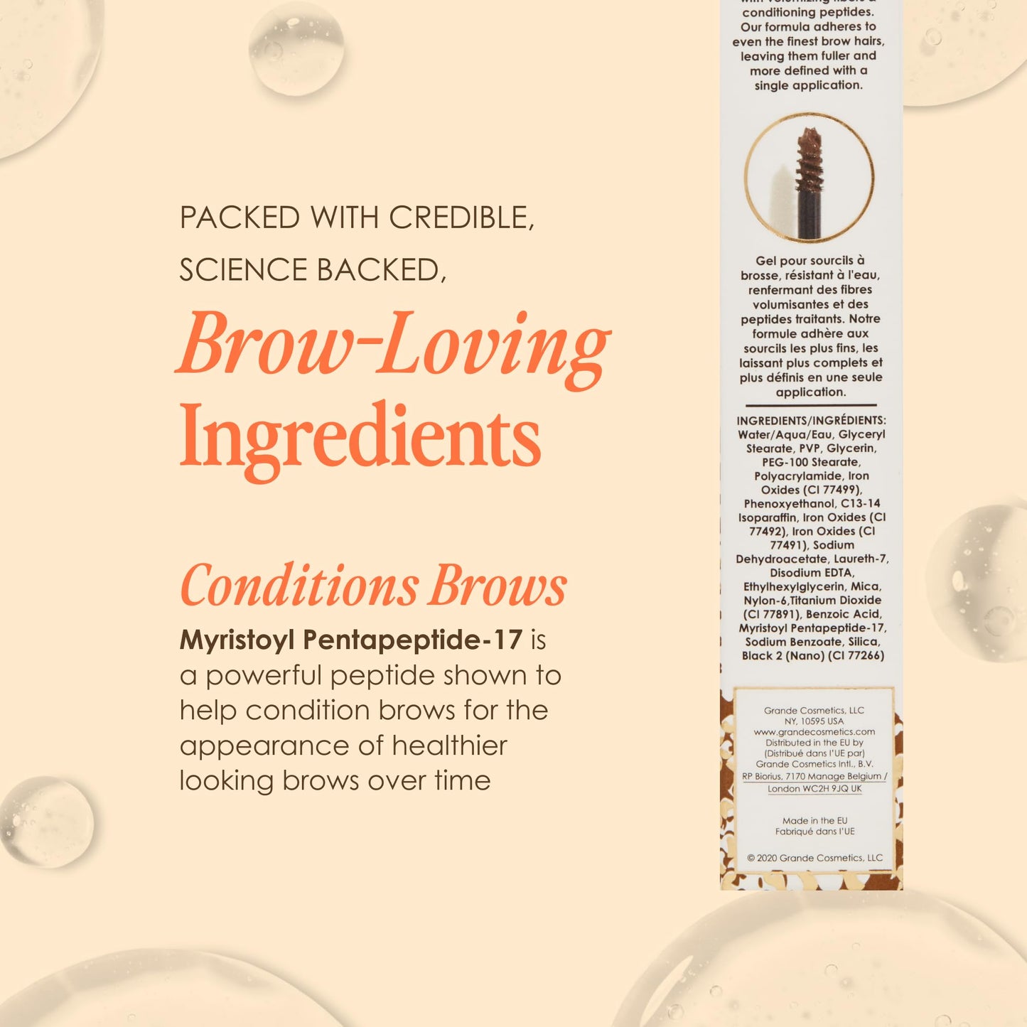Grande Cosmetics GrandeBROW-FILL Volumizing Brow Gel, Tinted or Clear Eyebrow Mascara, Soft Flexible Hold, Water Resistant