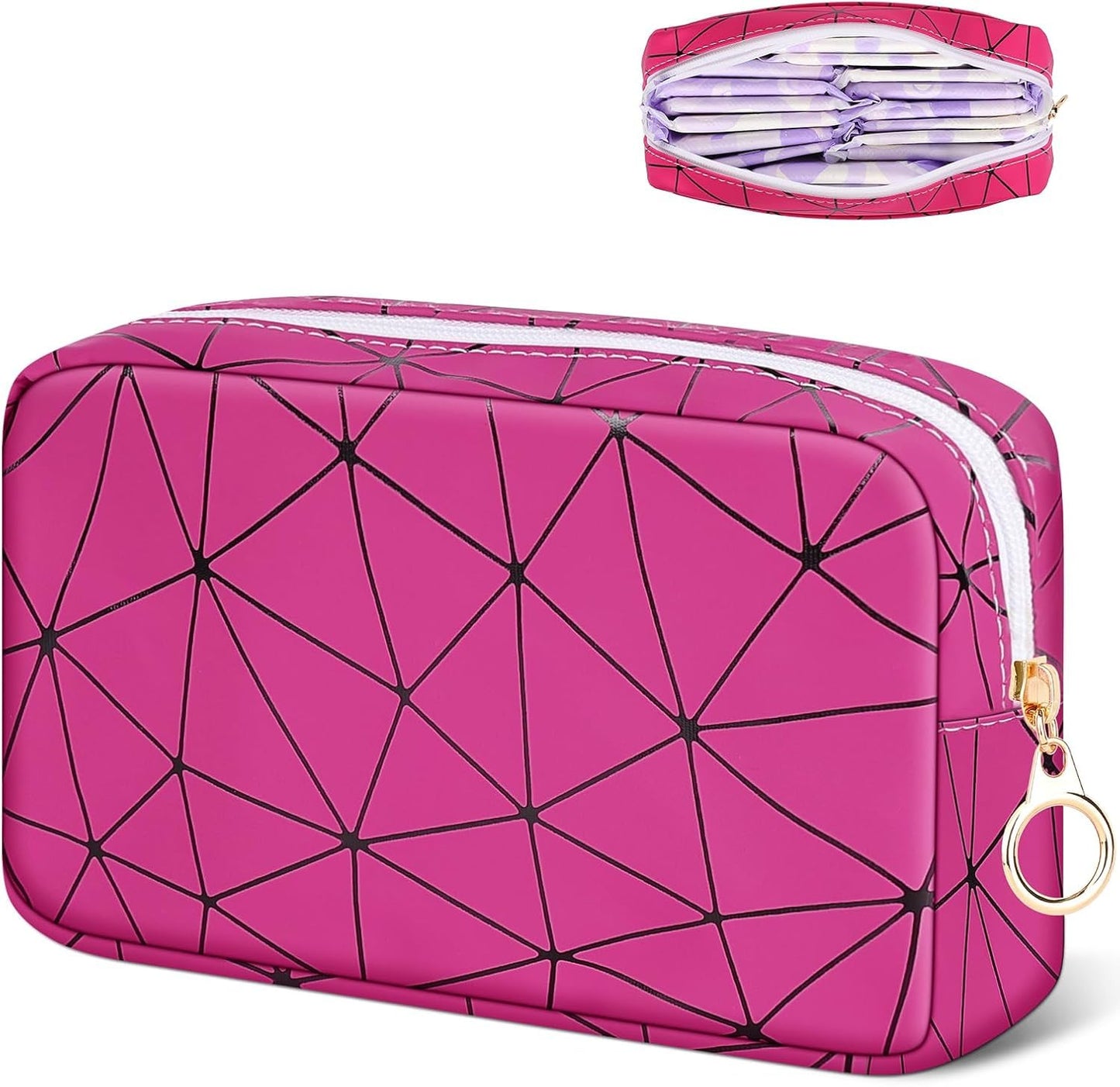 Tampon Holder for Purse, Leather Period Bag Sanitary Napkin Storage Bag for Girls Womens, Portable Feminine Emergency Pad Period Pouch(Rose red)