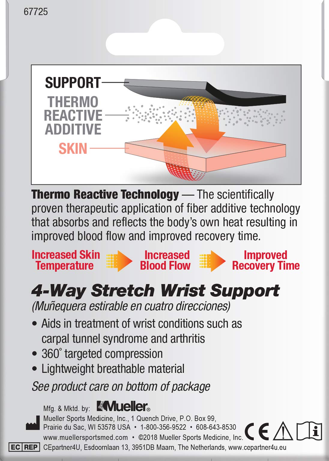 Mueller Sports Medicine FIR 4-Way Wrist Support, Wrist Pain Relief Support for Men and Women, Ideal for Carpal Tunnel, Tendinitis, Arthritis, Black/Blue