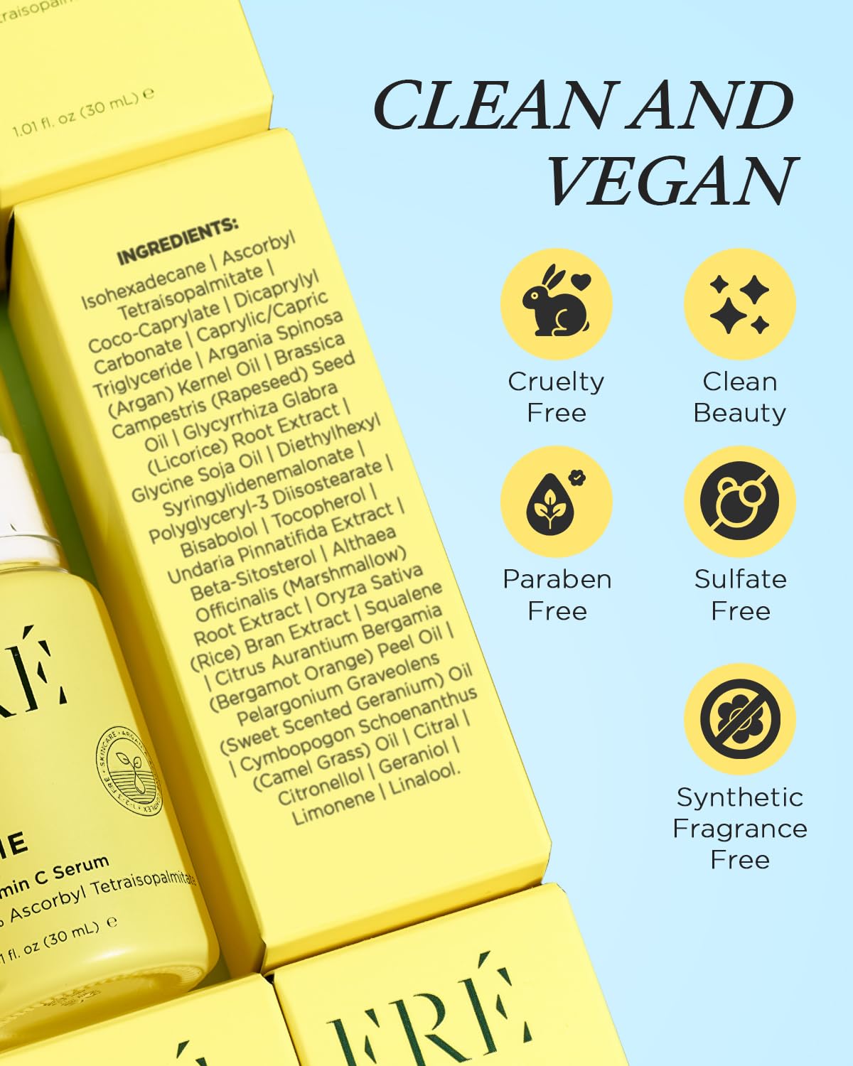10% Vitamin C Serum for Face – FRÉ Waterless Brightening Serum with Argan Oil – 1.01 fl oz