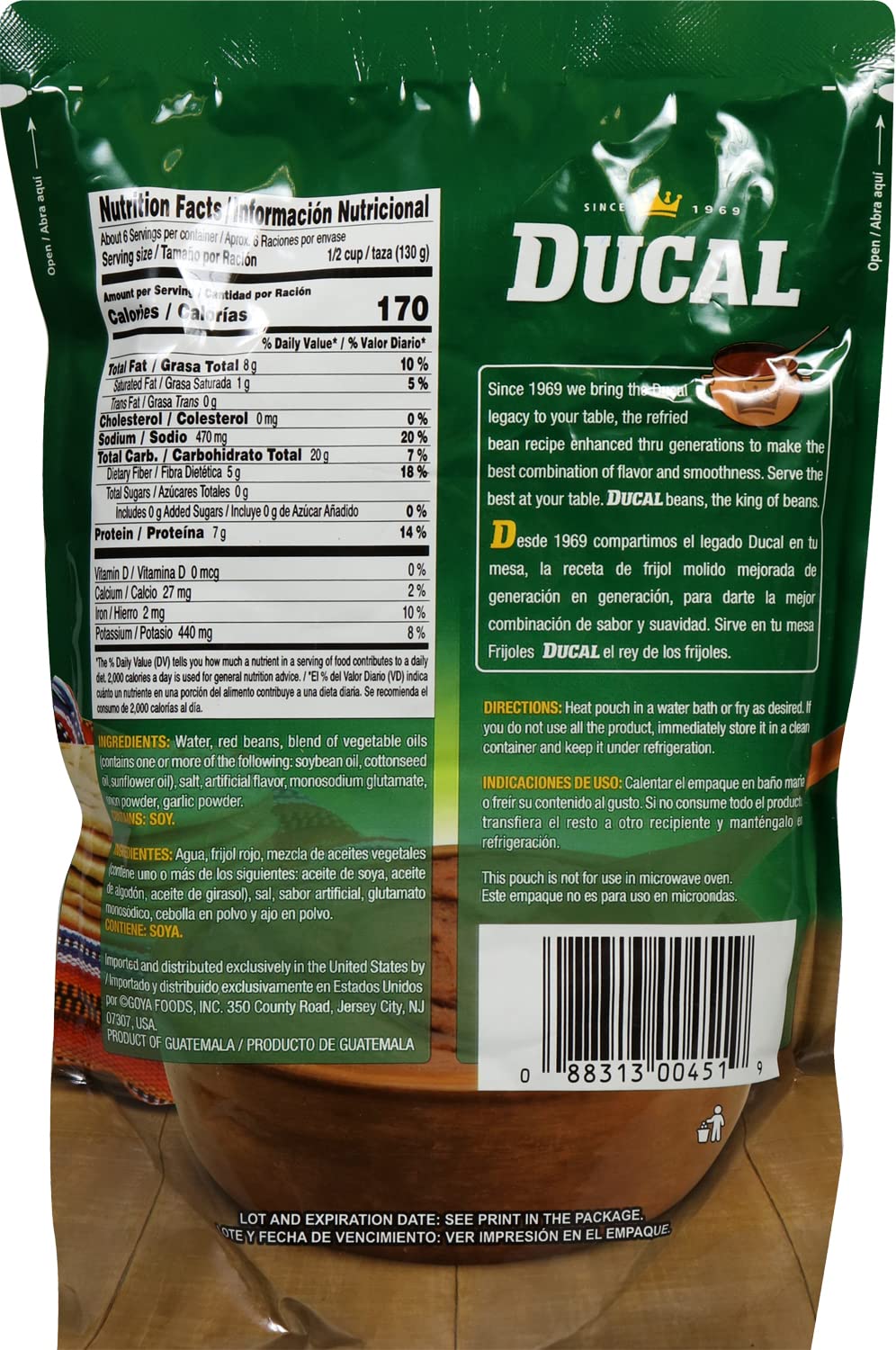 Ducal Refried Red Beans Pouch 28 Oz Pack of 12 - Microwaveable Goya Instant Red Refried Beans Vegetarian Doy Pack - Gluten Free Cholesterol Free - Good Source of Fiber Protein & Iron