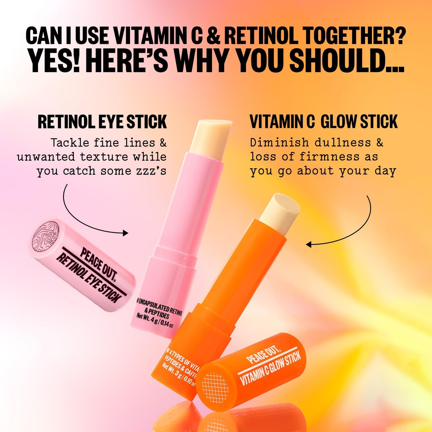 PEACE OUT Retinol Eye Stick, Under Eye Treatment for Hydration, Fine Lines & Wrinkles, with Encapsulated Retinol, Peptides & Squalane for Smoother Looking Under Eyes, 0.14 oz