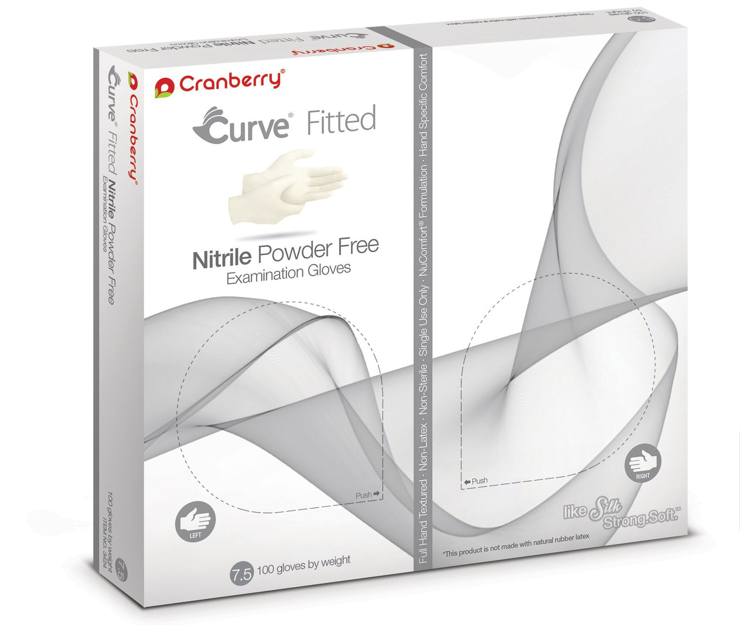 Cranberry USA Cranberry Curve Fitted White Nitrile Exam Gloves, Case of 1000, Size 7.5, 3.5 Mil