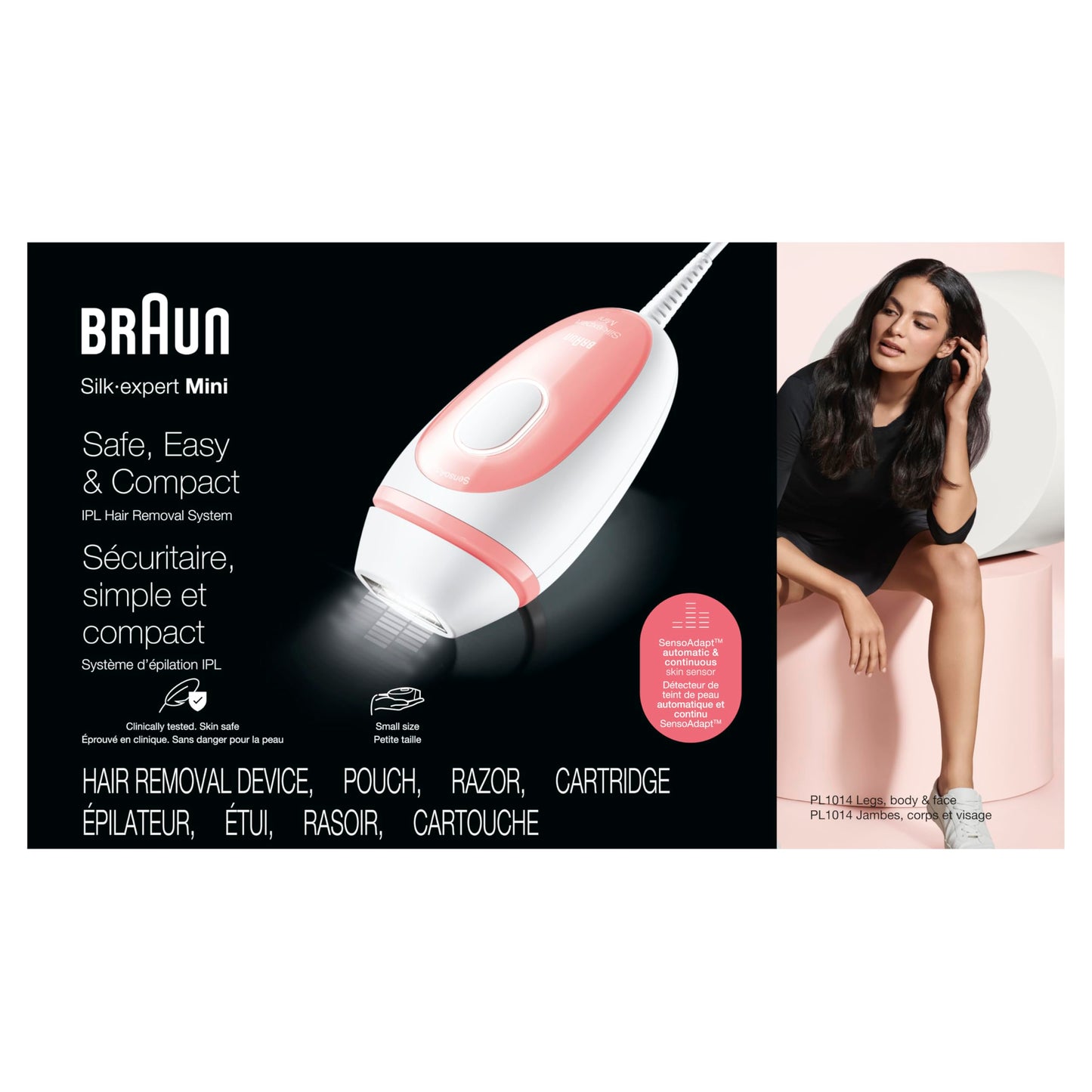 Braun IPL at Home Laser Hair Removal for Women and Men, Silk Expert Mini PL1014 with Venus Razor, Permanent Visible Hair Reduction in Hair Regrowth for Body & Face, Corded