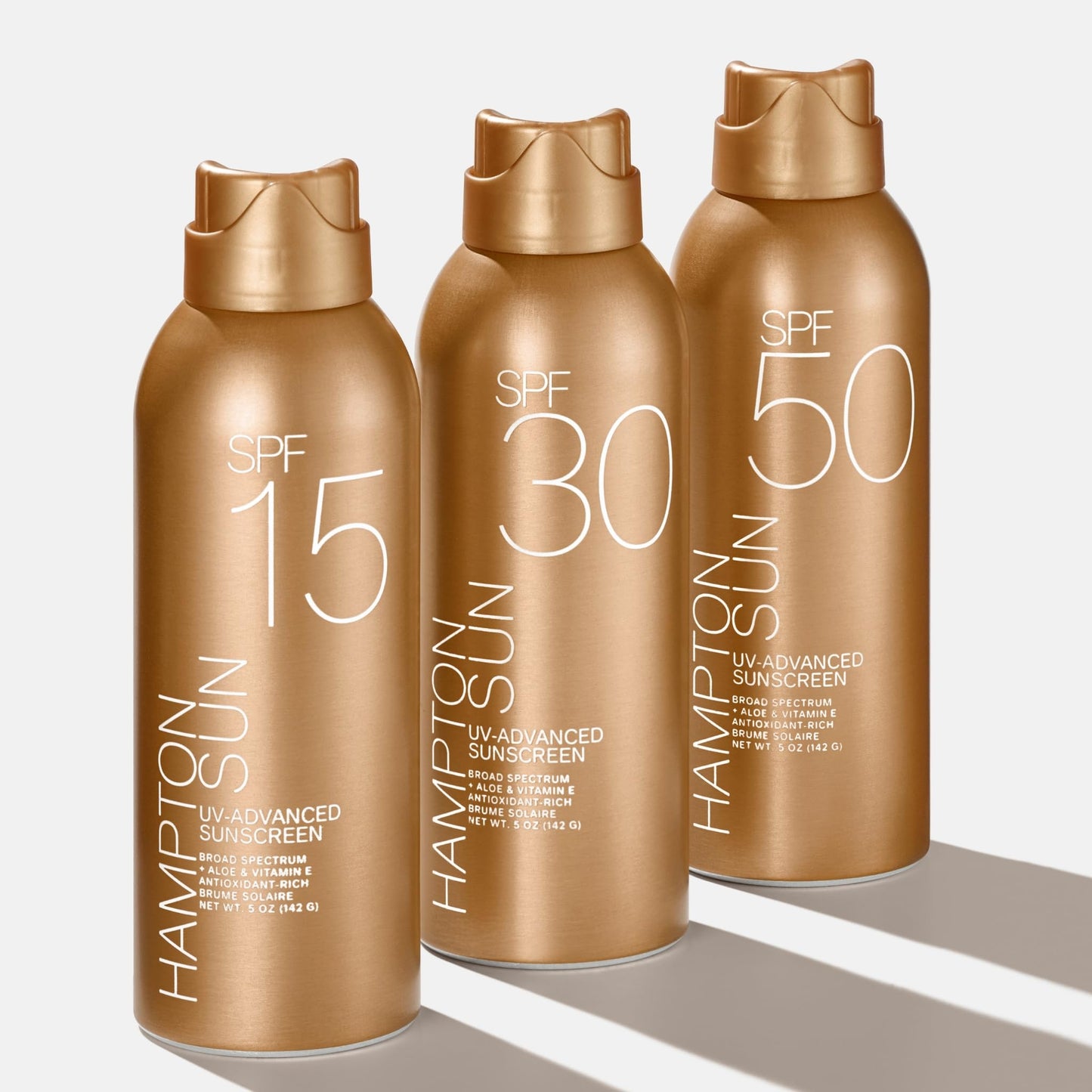 Hampton Sun SPF 15 Continuous Mist Sunscreen, Broad Spectrum UVA/UVB | Advanced Water + Sweat Resistance, Antioxidant-Rich Vitamin E + Aloe for Hydrated, Radiant Skin, Glowy Finish and Oil-Free.