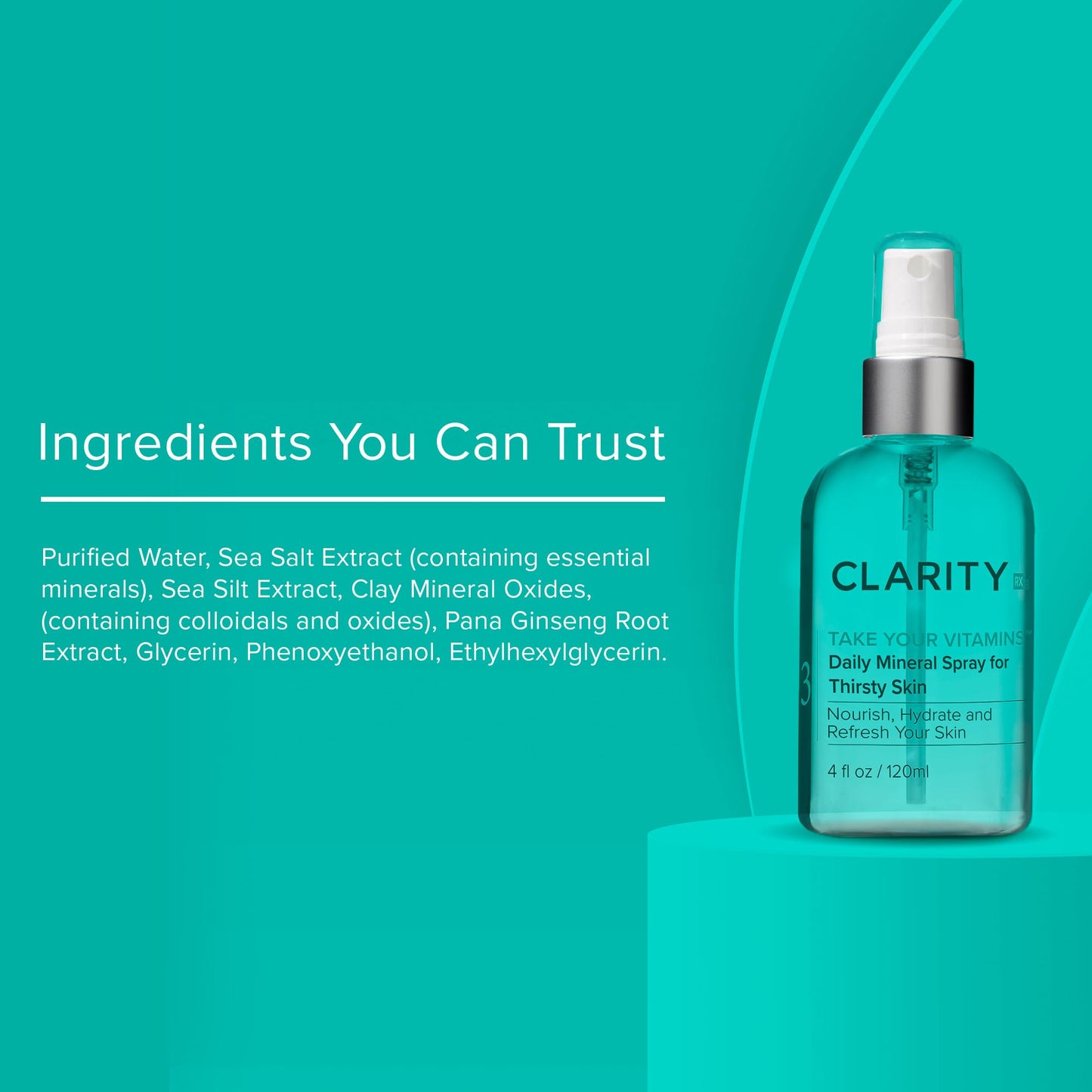 ClarityRx Take Your Vitamins Daily Mineral Spray for Dry Skin, Natural Plant-Based Moisturizing Face & Body Mist for All Skin Types