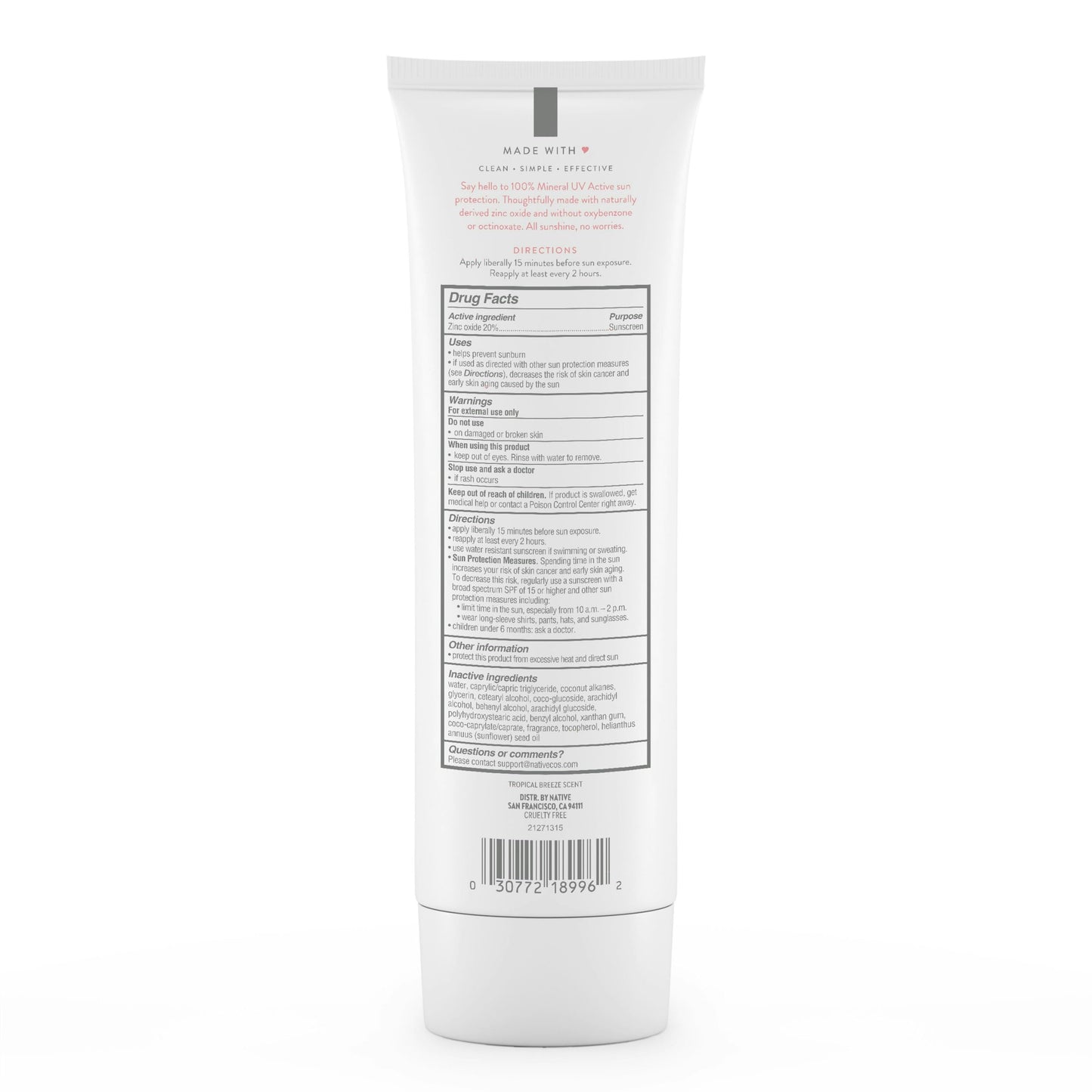 Native Tropical Breeze Body Sun Screen5 oz