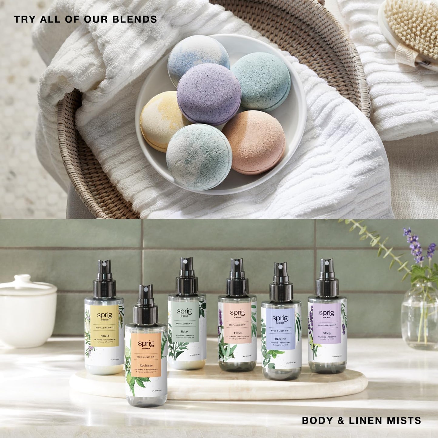Sprig by Kohler Chamomile + Green Tea Bath Bomb, Hypoallergenic, Made with Natural Botanicals & Premium Skincare Ingredients (Shea Butter, Coconut Oil, & Kaolin Clay) to Calm and Sooth - Relax