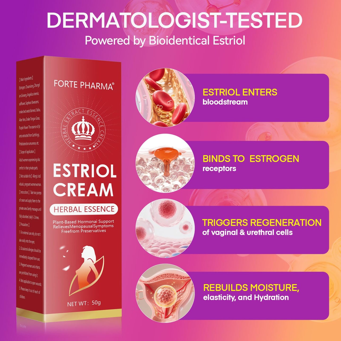 Bioidentical Estriol Cream for Women Menopause Relief - Intimate Vaginal Moisturizing Peach Cream for Women - for Vaginal Dryness & Vulva Itch – 50g / 1.76 oz