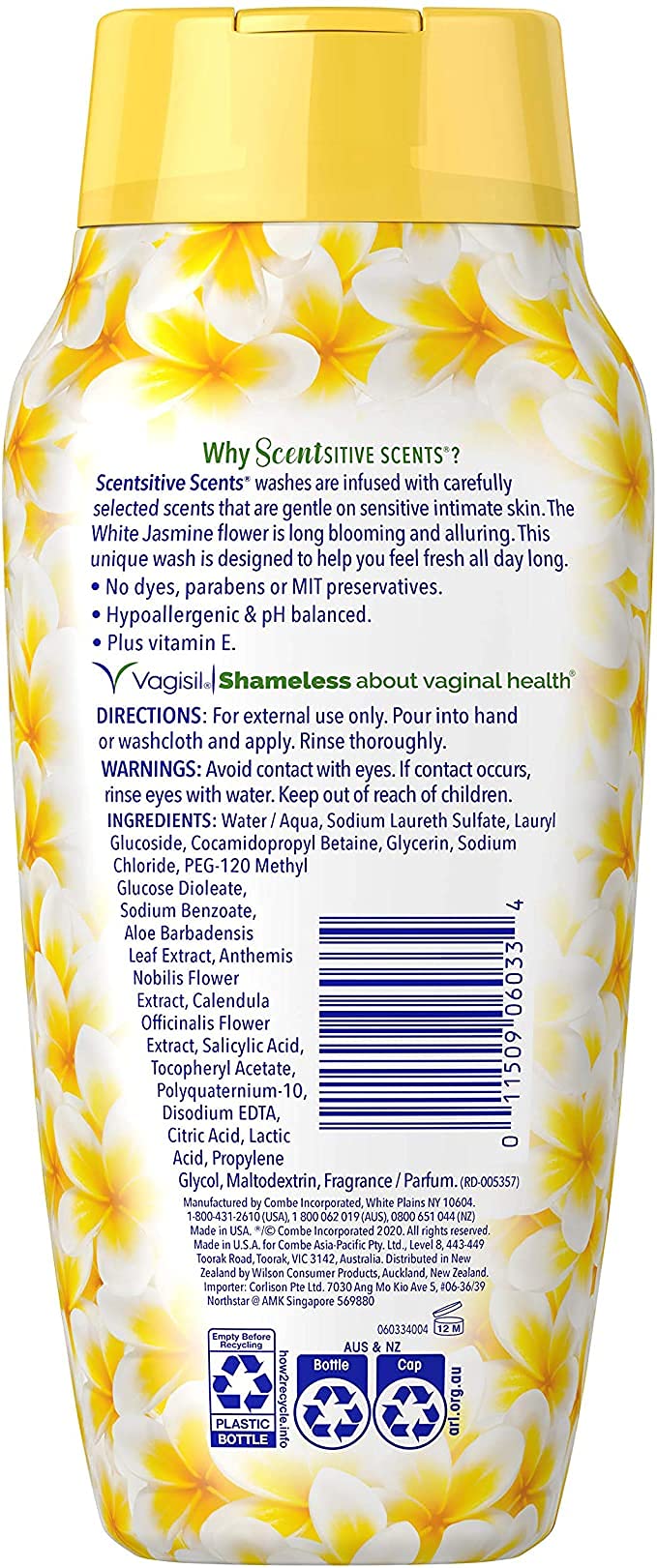 Vagisil Feminine Wash for Intimate Area Hygiene, Scentsitive Scents, pH Balanced and Gynecologist Tested, White Jasmine, 12 oz (Pack of 3)