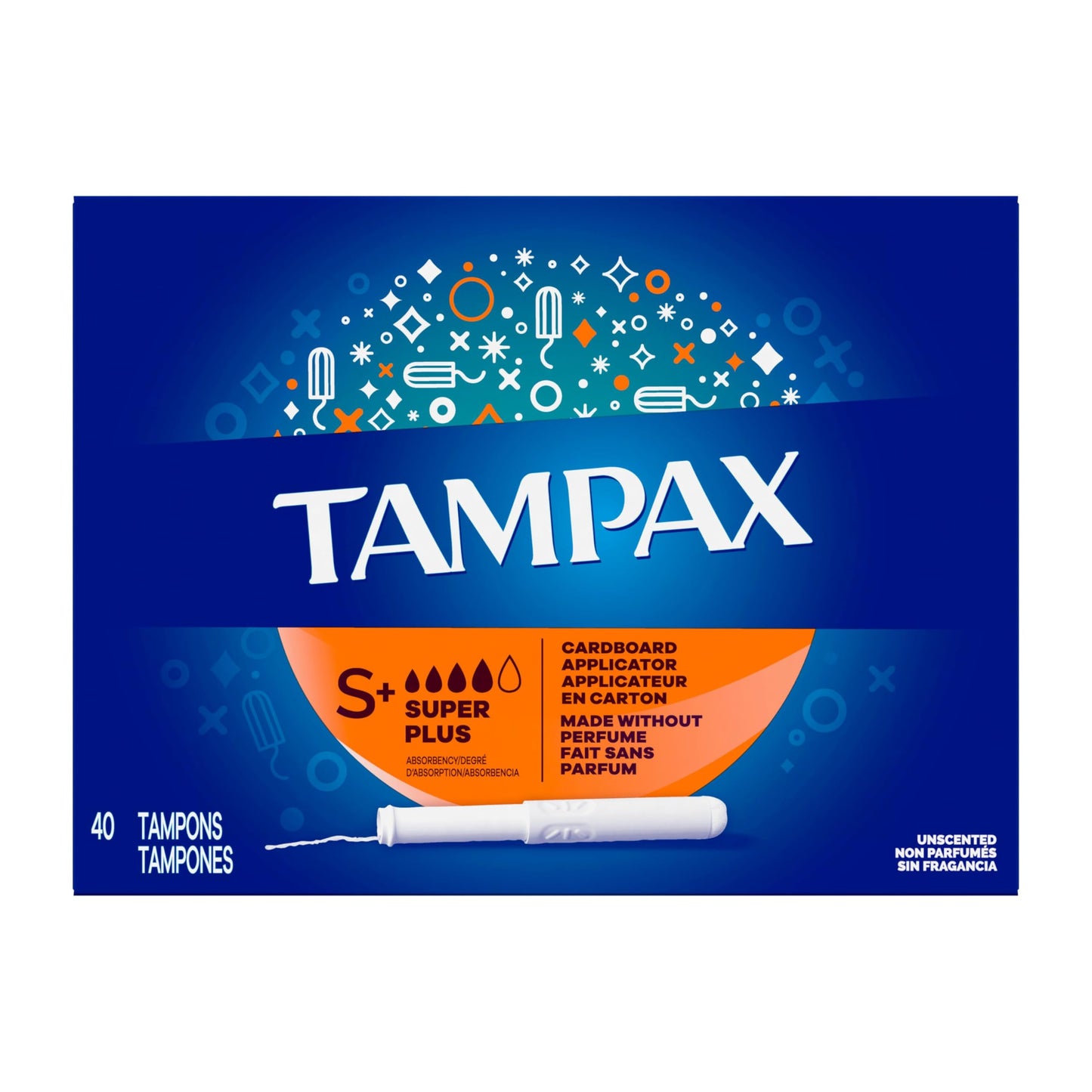 Tampax Cardboard Tampons for Women Super Plus Absorbency, Anti-Slip Grip, LeakGuard Skirt, Unscented, 40 Count