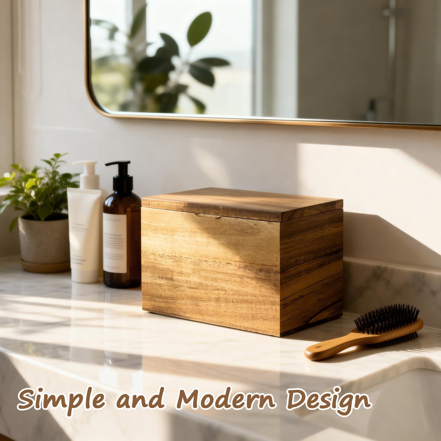 Tampon Holder for Bathroom Decor, Acacia Wood Feminine Product Organizer with Lid, Shark Week Tampon Storage, Pad and Tampon Organizer