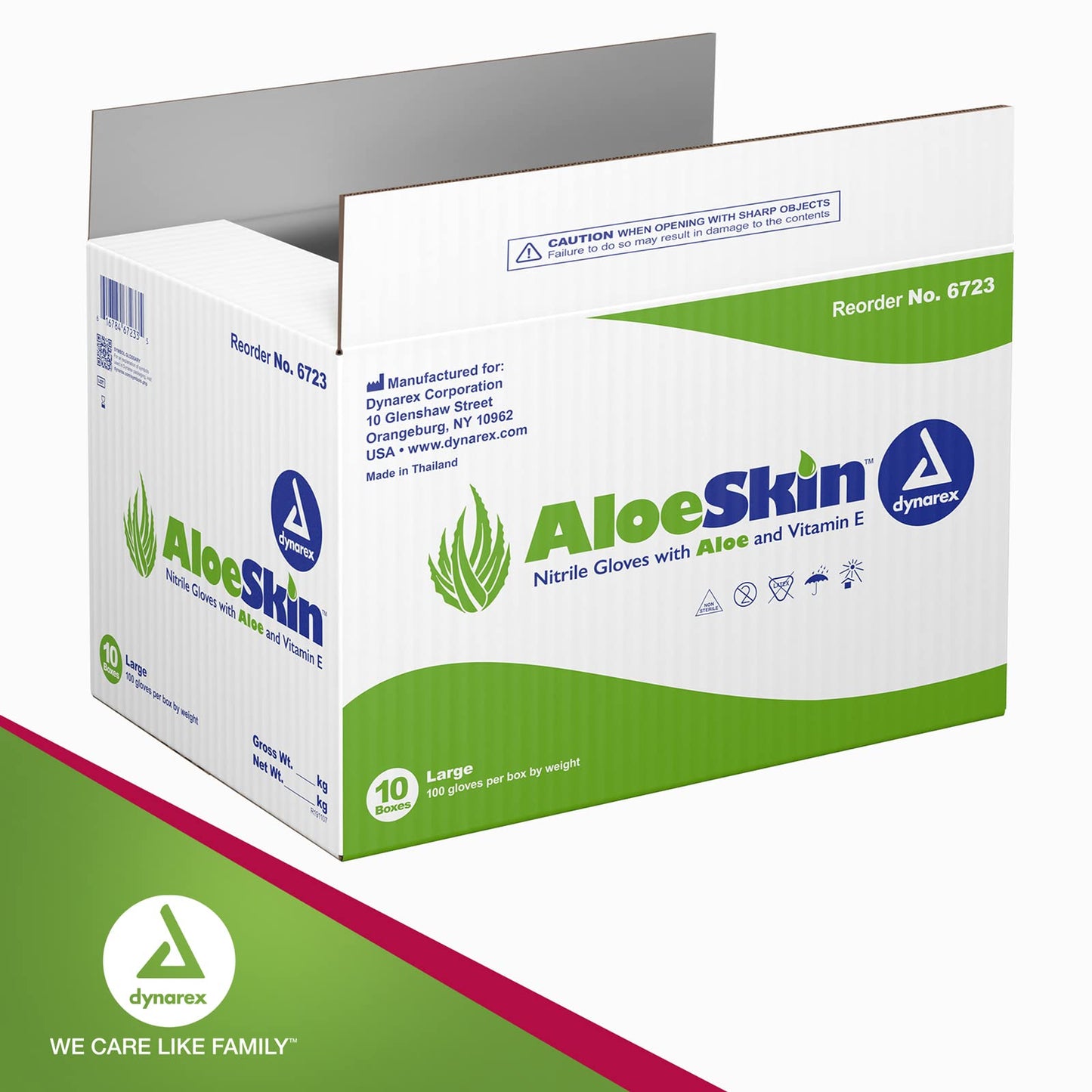 Dynarex AloeSkin Nitrile Exam Gloves with Aloe, Powder-Free, Disposable Gloves with Aloe Vera for Dry Hands, Magenta, Large, 1 Case of 1000 Gloves - 10 Boxes of 100 Gloves