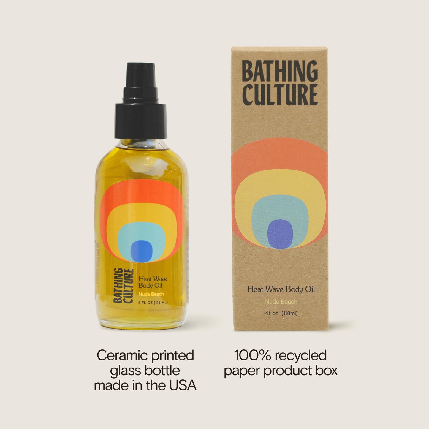 Bathing Culture, Organic Heat Wave Body Oil, Organic Body Oil for Women and Men, After Shower Moisturizer, Natural, Biodegradable, Vegan Personal Care, Nude Beach Scent, 4 fl oz
