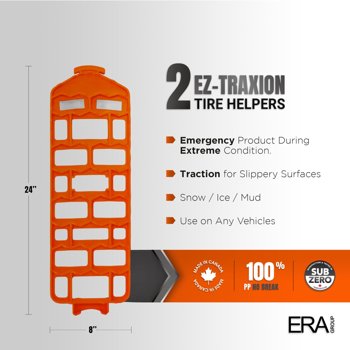 ERA EZ-Traxion Traction Aids — Durable Grip for Slippery Surfaces, Set of 2, Orange