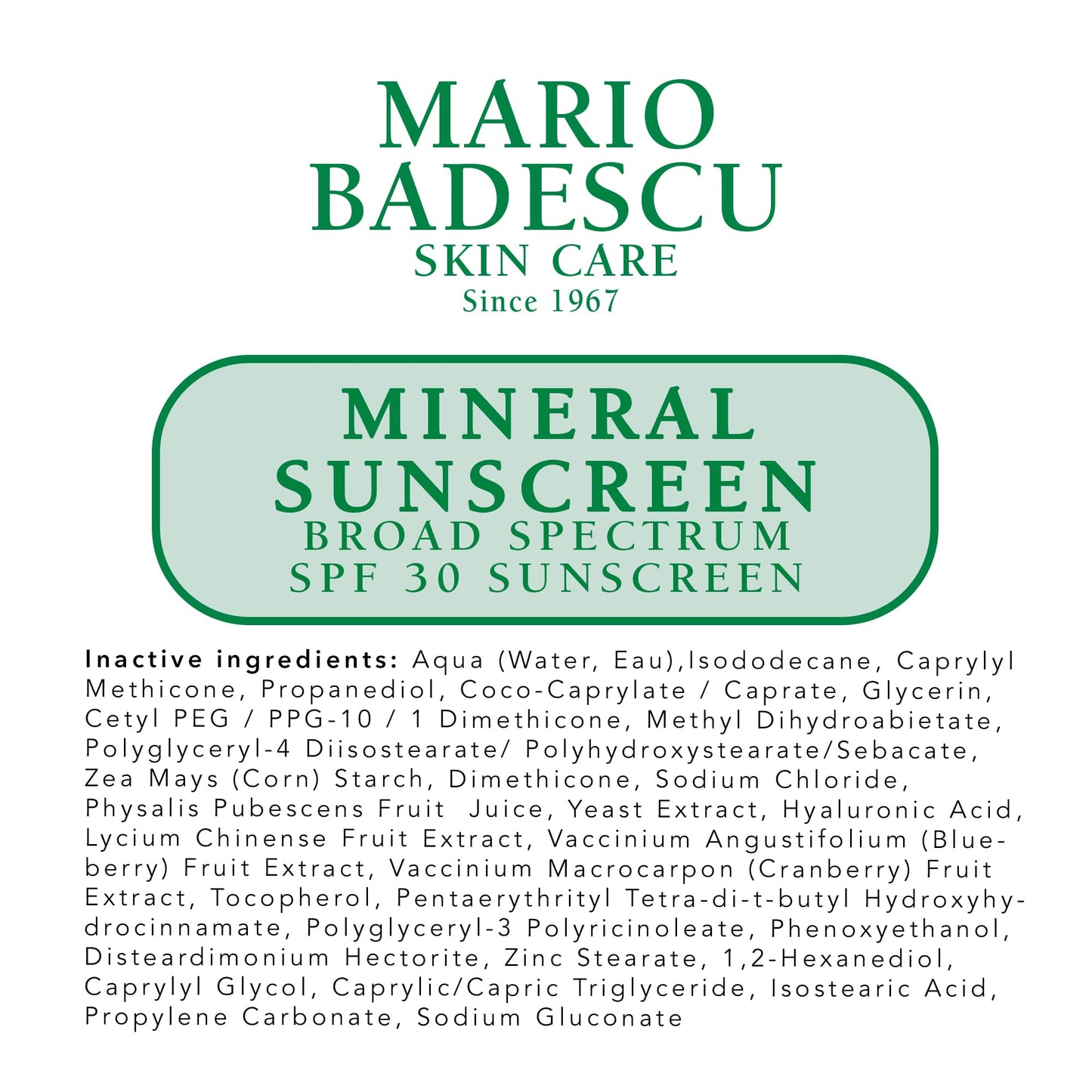 Mario Badescu Mineral Sunscreen SPF 30 for All Skin Types | Reef Safe, Oil-free Moisturizer Formulated with Zinc Oxide, Hyaluronic Acid & Antioxidants | 1.5 Fl Oz