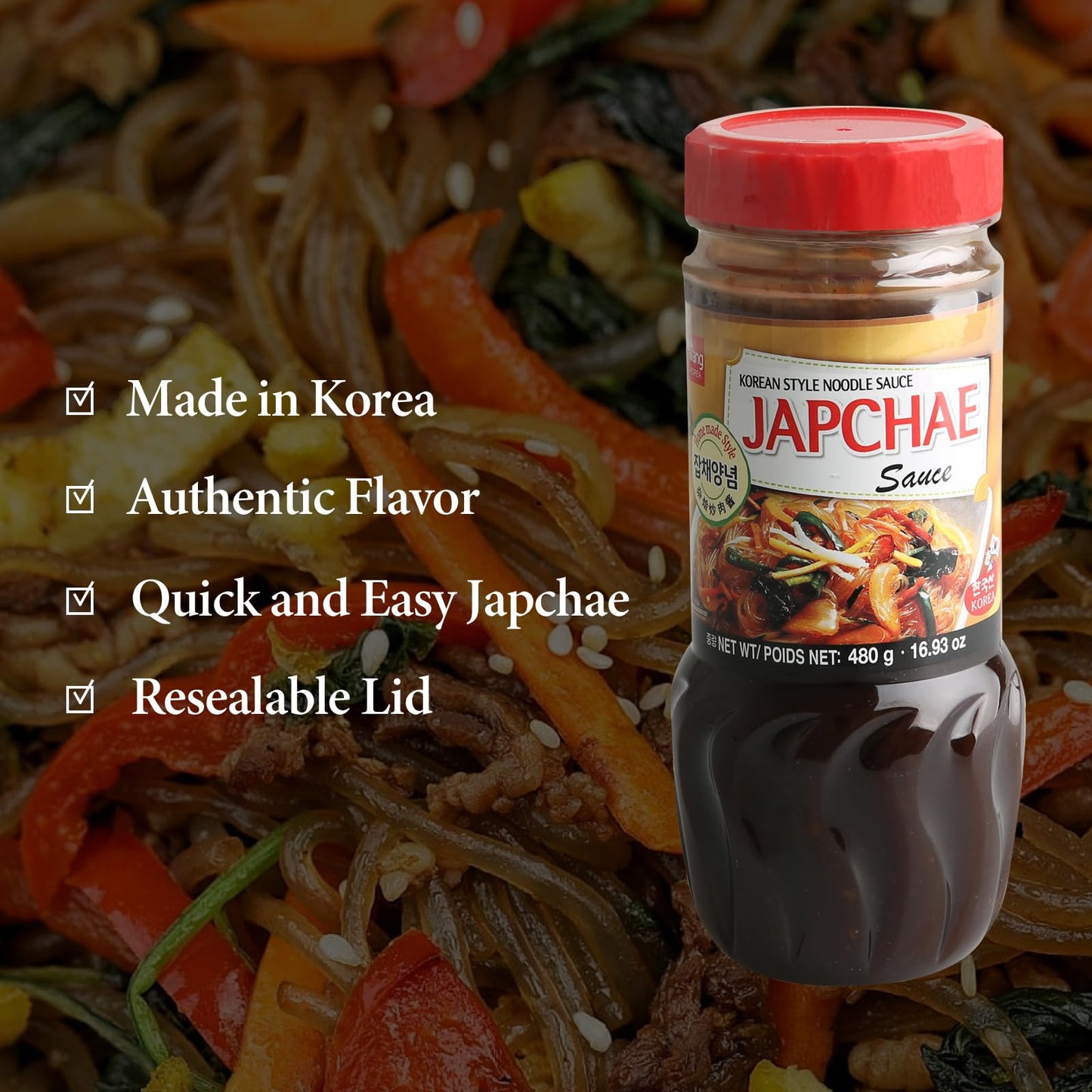 Wang Premium Japchae Sauce - Authentic Korean Sweet & Savory Glass Noodle Stir-Fry Sauce - Ready-to-Use 16.93 Oz Bottle