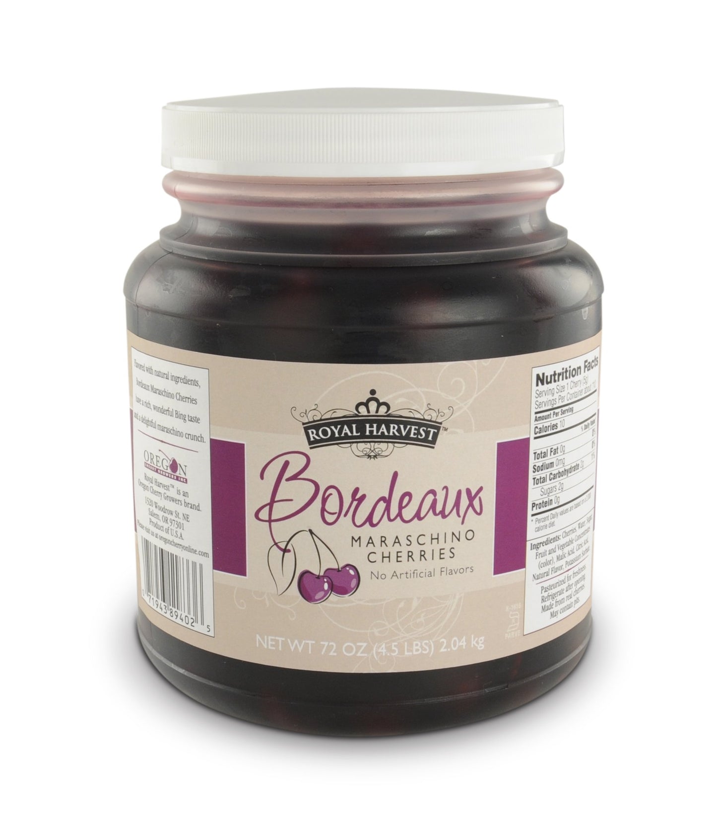 Royal Harvest Maraschino Northwest Noire Cherries with Stem, 72 Ounce | Made with Natural Ingredients | Non-GMO | Premium Dark Cherries