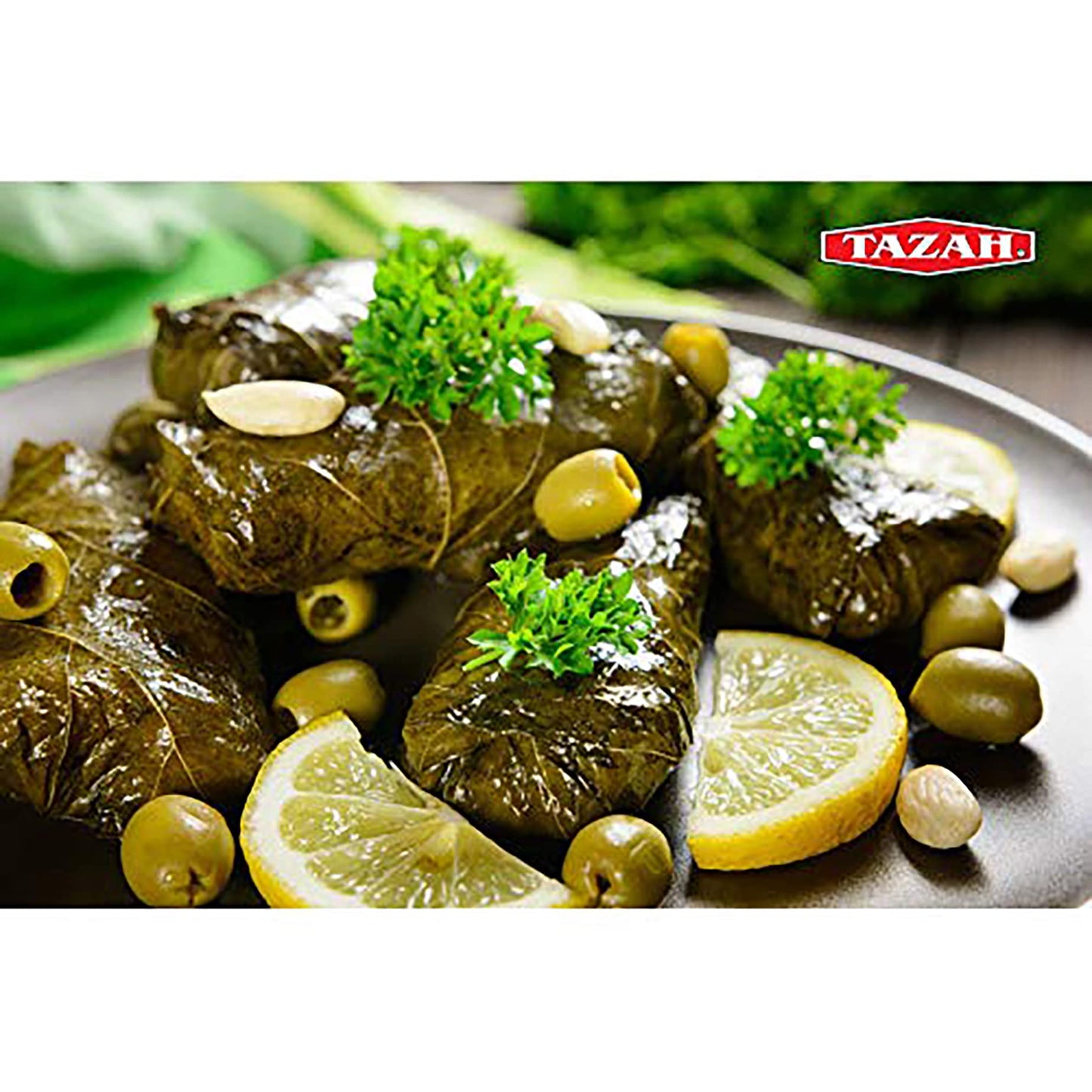Tazah Dolmas Stuffed Grape Leaves 14.1oz Turkish Stuffed Leaves Vegetarian Ready to Eat Easy Open Can 400g