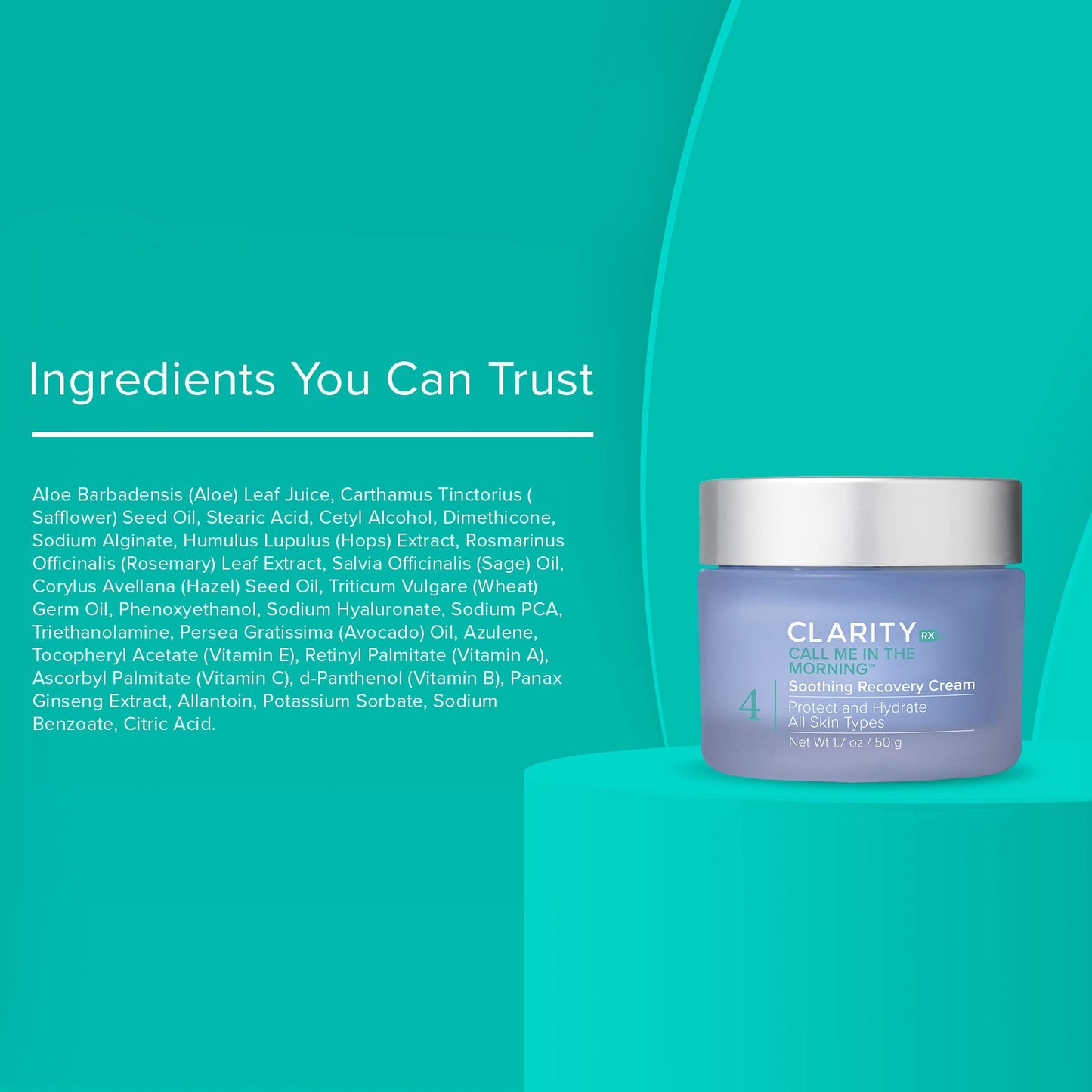 ClarityRx Call Me In The Morning Soothing Recovery Facial Cream, Natural Plant-Based Face Moisturizer with Skin-Protecting Antioxidants, Paraben & Cruelty Free Skin Care