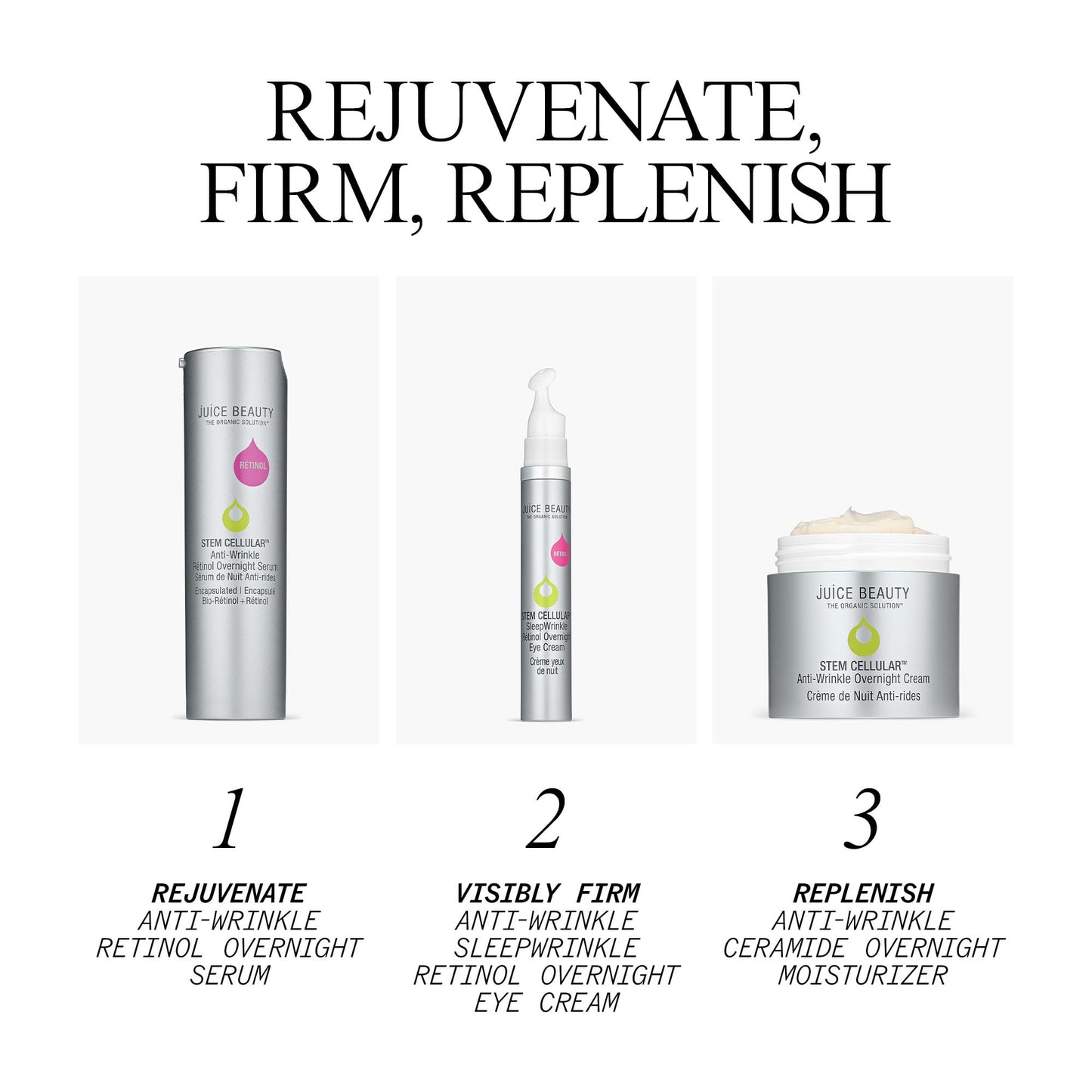 Juice Beauty Stem Cellular Anti-Wrinkle Retinol Overnight Serum - 30 mL - Reduces Look of Fine Lines, Wrinkles, Dark Spots + Skin Roughness - Vegan, Cruelty Free