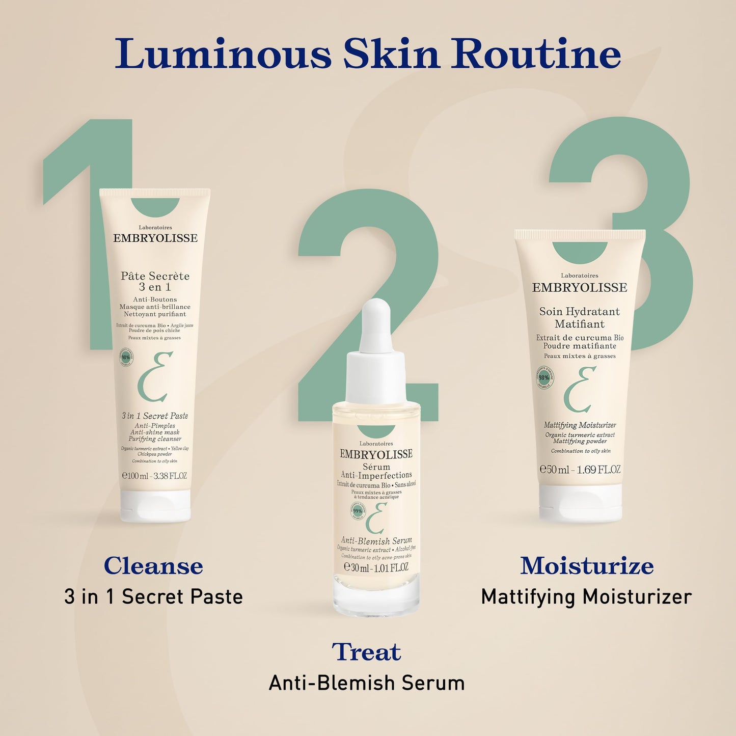 Embryolisse Mattifying Moisturizer, Oil-Control Face Cream with Organic Turmeric Extract. Lightweight Hydration, Non-Comedogenic for Oily & Combination Skin, 1.69 Fl Oz