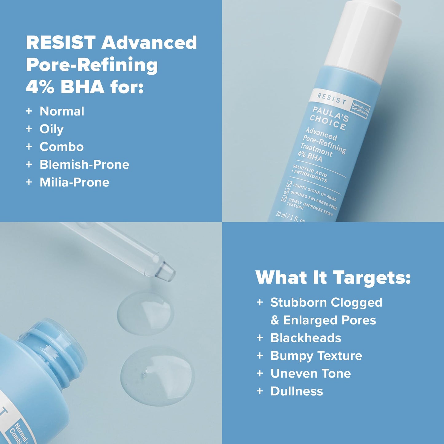 Paula's Choice RESIST Advanced Pore Refining Treatment 4% BHA Serum, Face Exfoliator with Salicylic Acid, Green Tea, Anti-Aging Exfoliant for Oily, Normal, Combination Skin, Fragrance-Free, 1 Fl Oz.