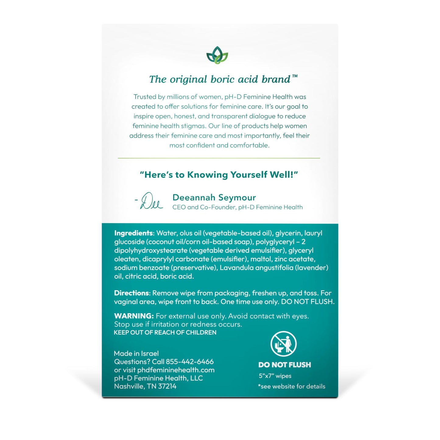 pH-D Feminine Health Support - Boric Acid Wipes - Holistic Body Wipes - Travel Friendly, pH-Balanced, Paraben-Free, and Made with Essential Oils - Sensitive - 20 count