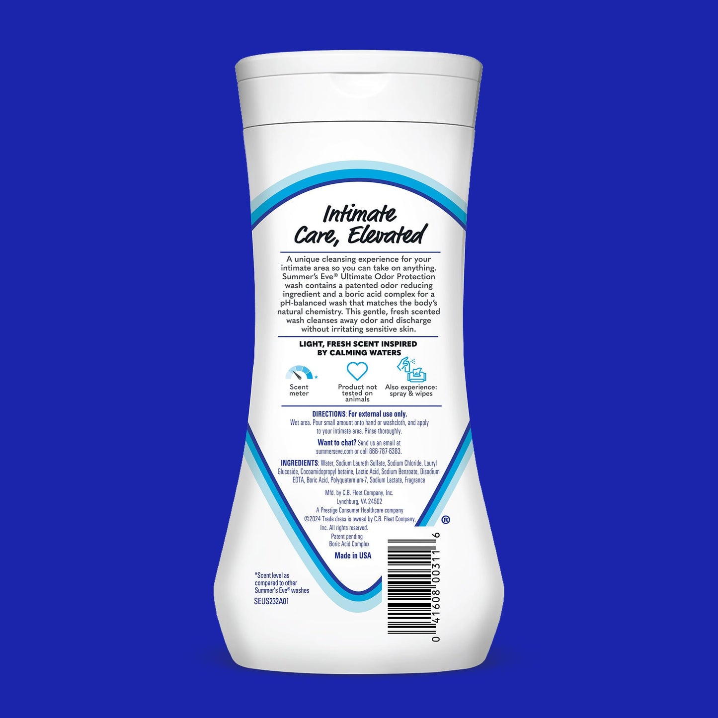 Summer's Eve Ultimate Odor Protection Daily Feminine Wash, pH-Balanced Formula Body Wash for Women with Boric Acid Helps Control Vaginal Odor, 15 Fl Oz