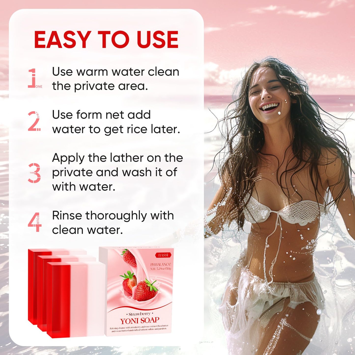 Yoni Soap Bars & Natural Yoni Oil Set, Natural Vaginal Wash for Women Feminine Wash Vaginial Deodorants pH Balance, Eliminates Odor, Feminine Oil 30ml/1 oz, 2 Pcs Vaginal Care Soap (3pcs strawberry)