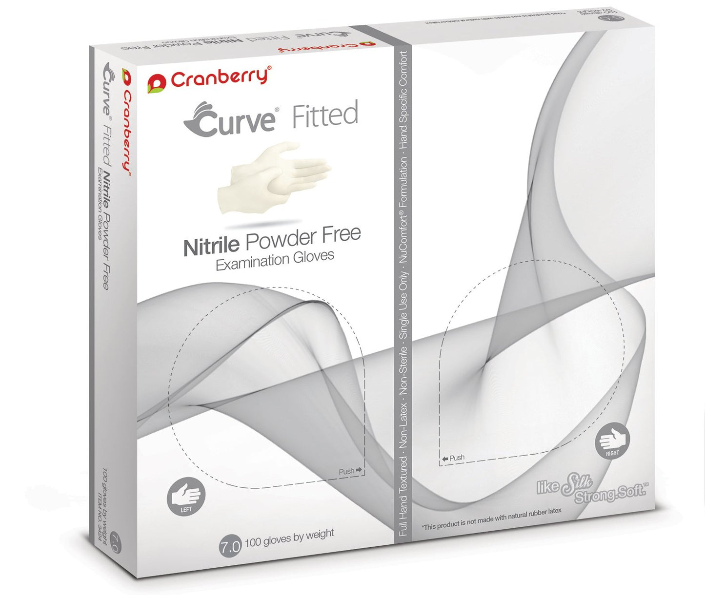 Cranberry USA Cranberry Curve Fitted White Nitrile Exam Gloves, Case of 1000, Size 7.0, 3.5 Mil