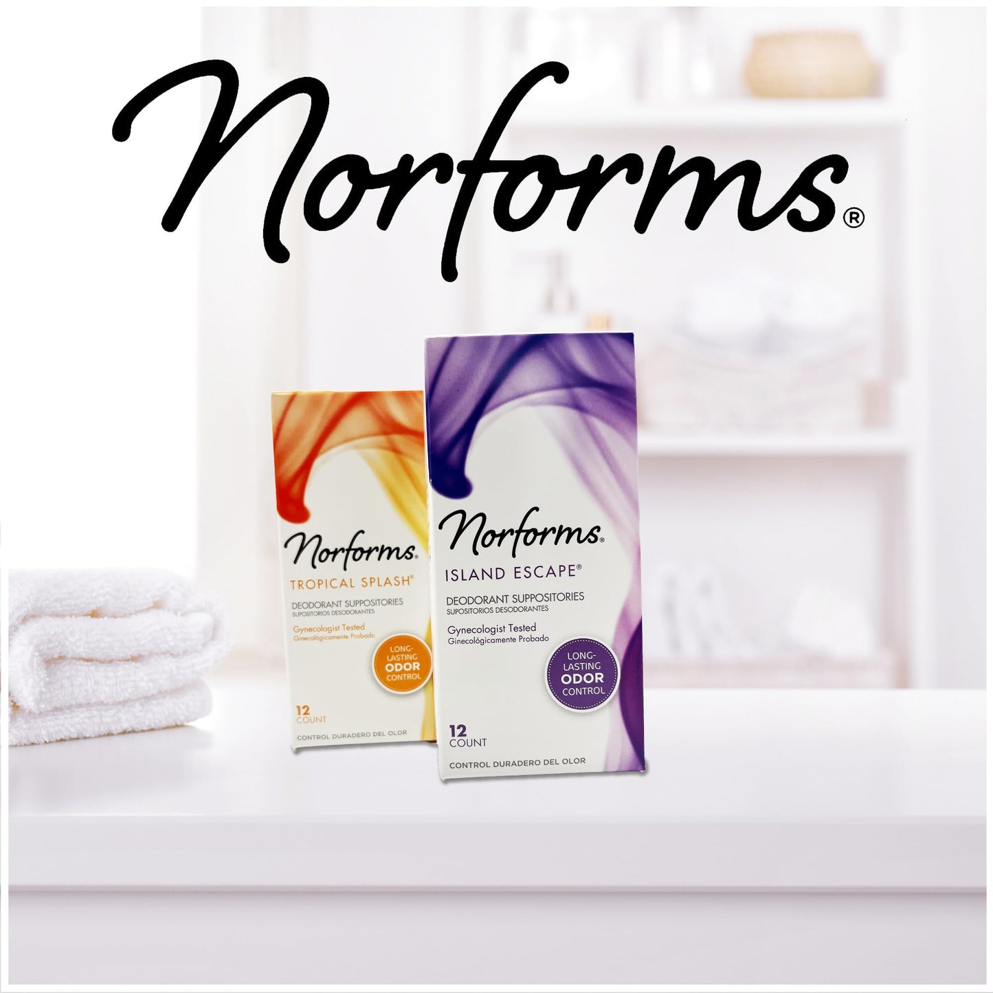 Norforms Feminine Deodorant Suppositories, Gentle pH-Balanced Formula for Vaginal Odor Control, Island Escape Scent, 12 Count, Pack of 3
