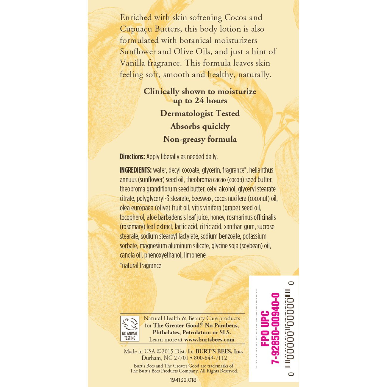Burt'S Bees Body Lotion, Cocoa and Cupuacu Butters, 0.45-Pound (Pack of 2)