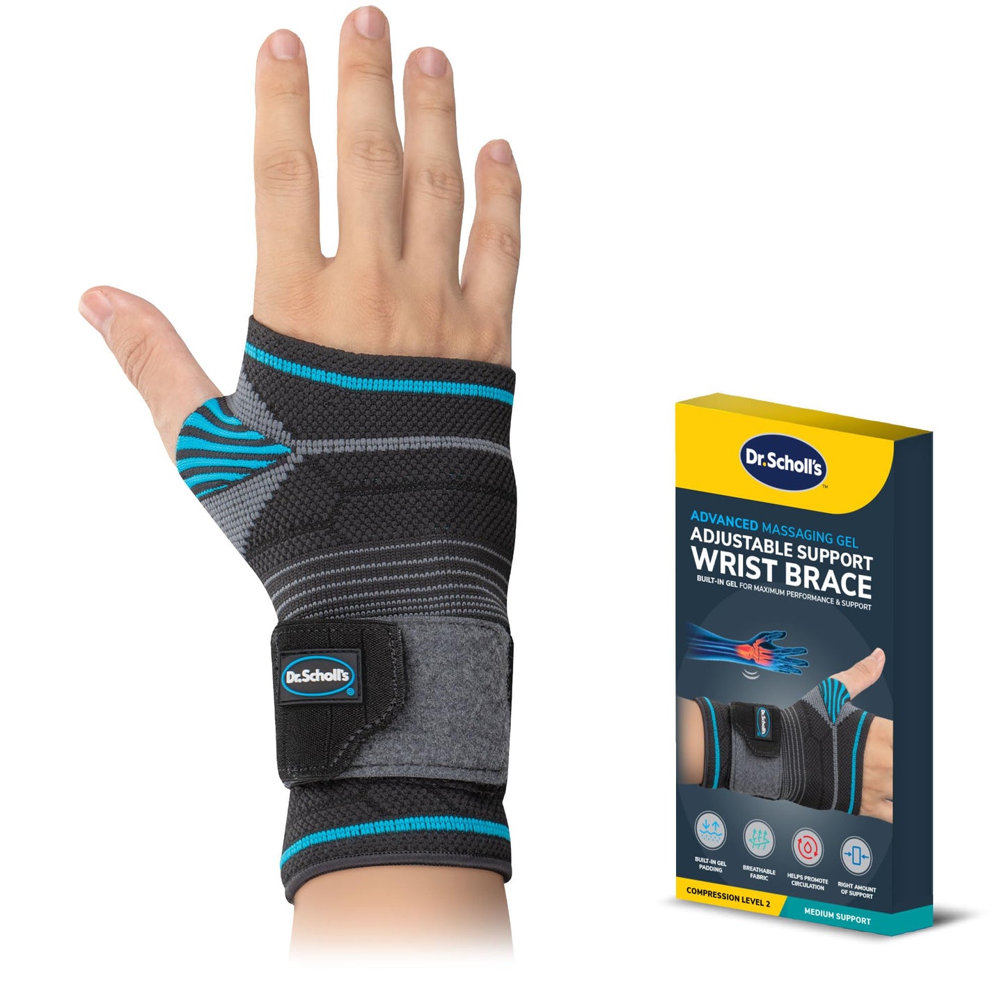 Dr. Scholl's Wrist Brace with Massaging Gel & Breathable Fabric, Shock-Absorbing Wrist Wraps, Built-in Gel Padding & Support (Size L/XL)