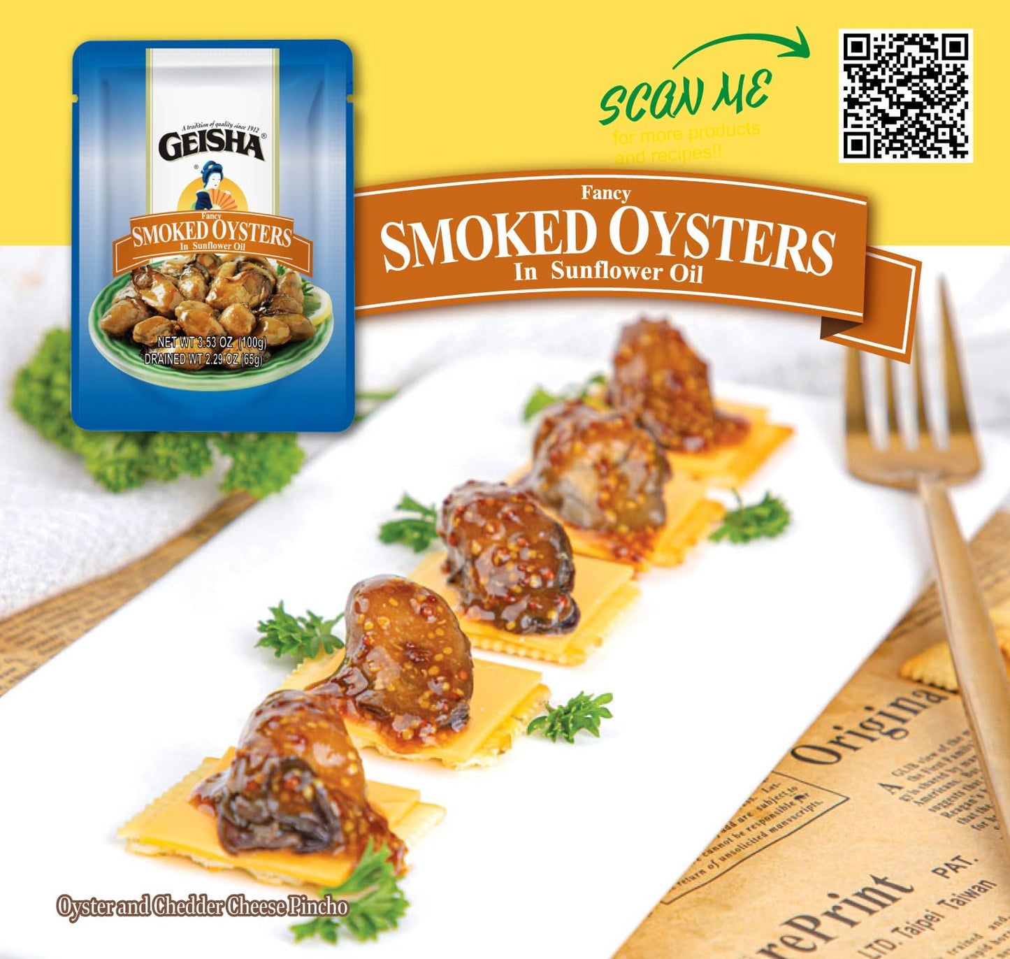 GEISHA Smoked Oysters in Sunflower Oil 3.53oz(Pack of 24), Smoked Oysters | Zero Trans Fat - No Sugar Added – Farm Raised – Good Source of Iron – Gluten Free – Good Source of Protein