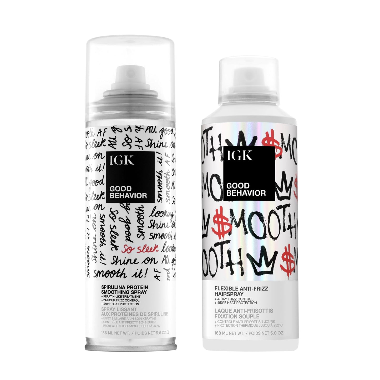IGK Good Behavior Spirulina Protein Smoothing Spray + Flexible Anti-Frizz Hairspray – Hair Smoothing & Styling Duo for Frizz Control, Shine & Manageability – Vegan & Cruelty-Free