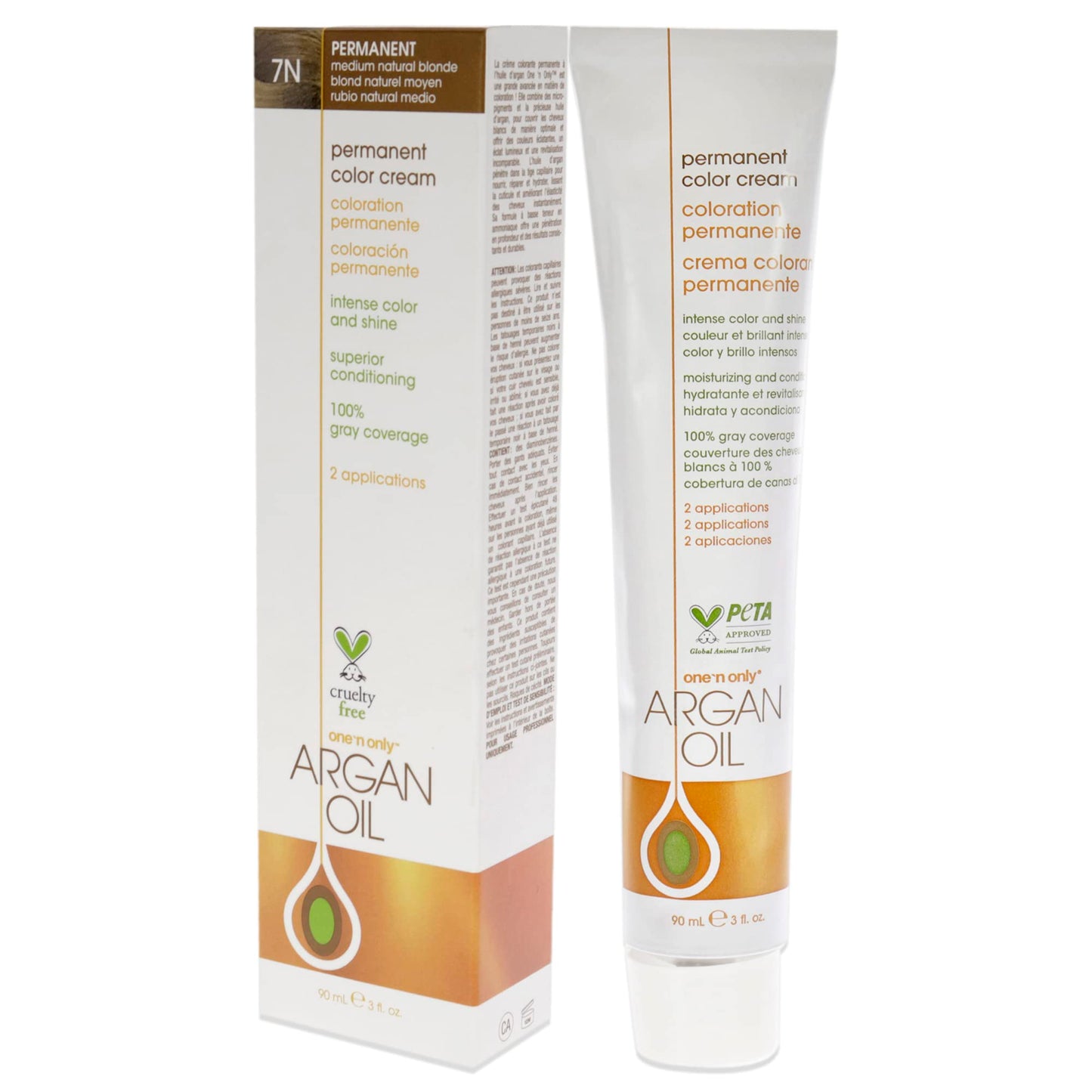 One N' Only Permanent Hair Color - Permanent Hair Dye Made with Argan Oil - Delivers Rich, Accurate Tones with Gray Coverage - Improves Moisture & Elasticity - 7N Medium Natural Blonde (3 oz)