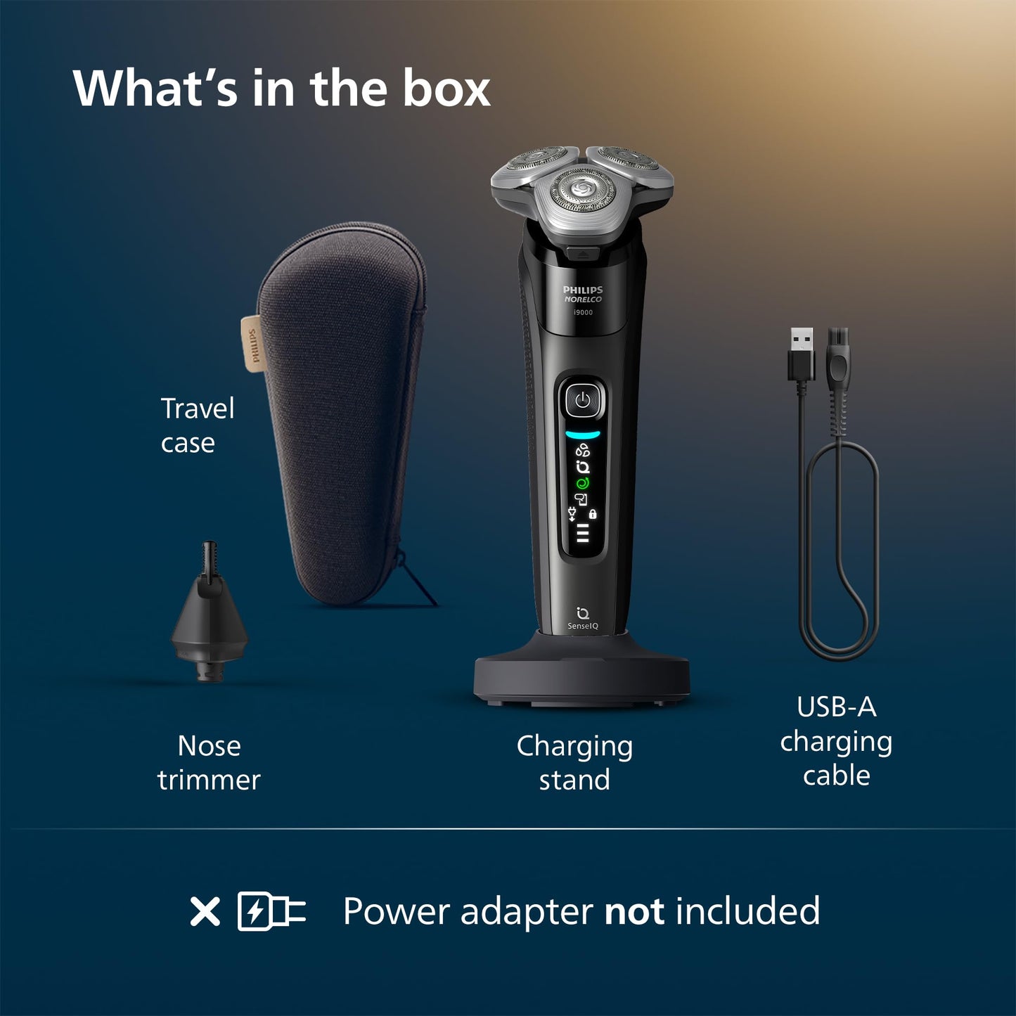 Philips Norelco Shaver i9000, Wet & Dry Electric Shaver, Ink Black, SenseIQ Technology, Triple Lift & Cut System, 360 Rotating Dual SteelPrecision Precision Blades, Nose Trimmer, Model X9000/90