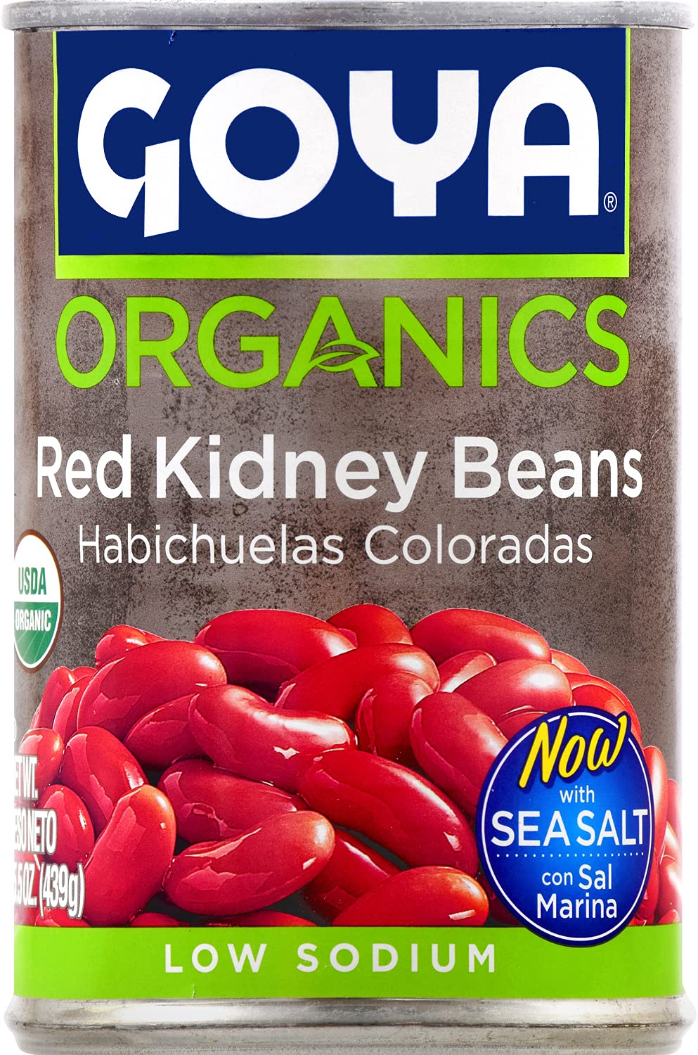 Goya Organic Red Kidney Beans, Low Sodium with Sea Salt, 15.5 Ounce (Pack of 8)