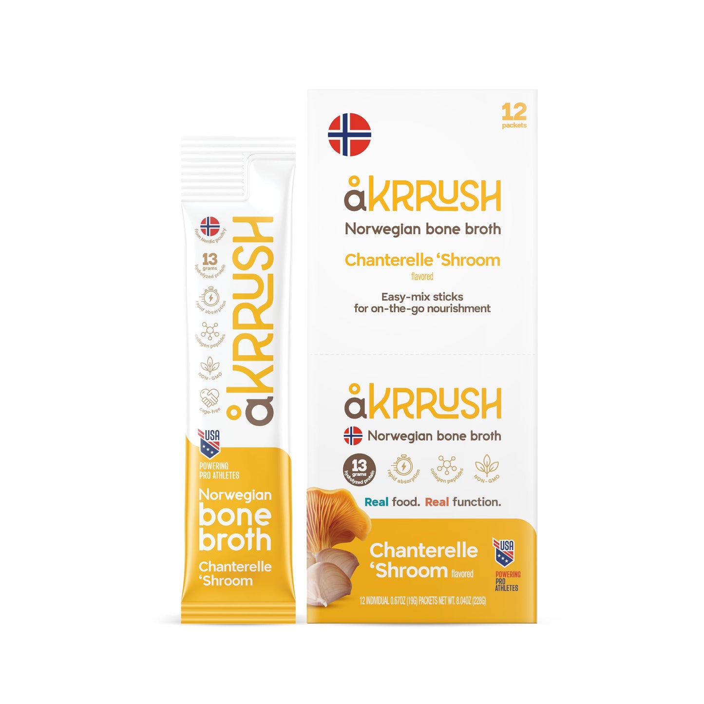 åKrrush Premium Bone Broth Powder – Savory Herb & Spice Blend – Norwegian Chicken Collagen Protein for Immunity, Joint & Gut Support – 12 Servings