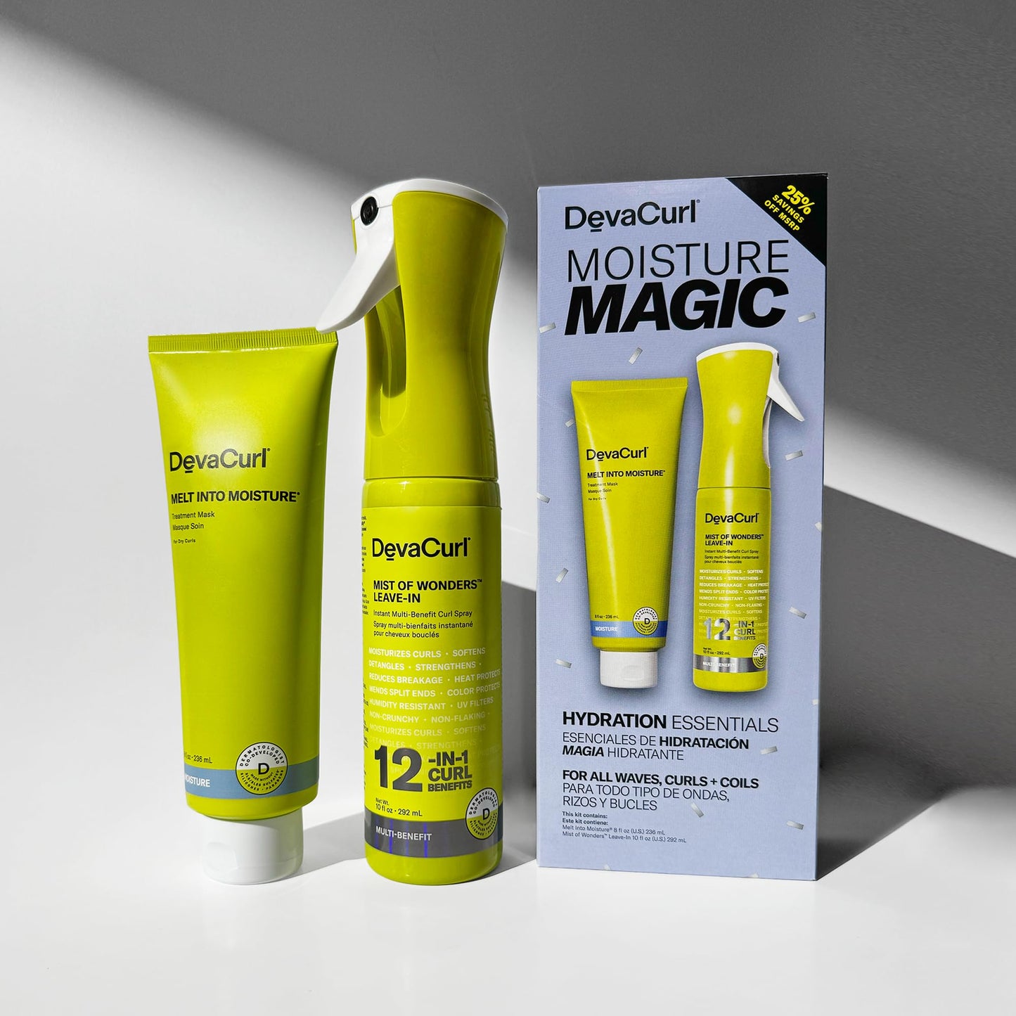 DevaCurl Moisture Magic Hydration Essentials Kit | Melt in Moisture Mask | Mist of Wonders Leave-In 12-in-1 Multi Benefit Curl Spray
