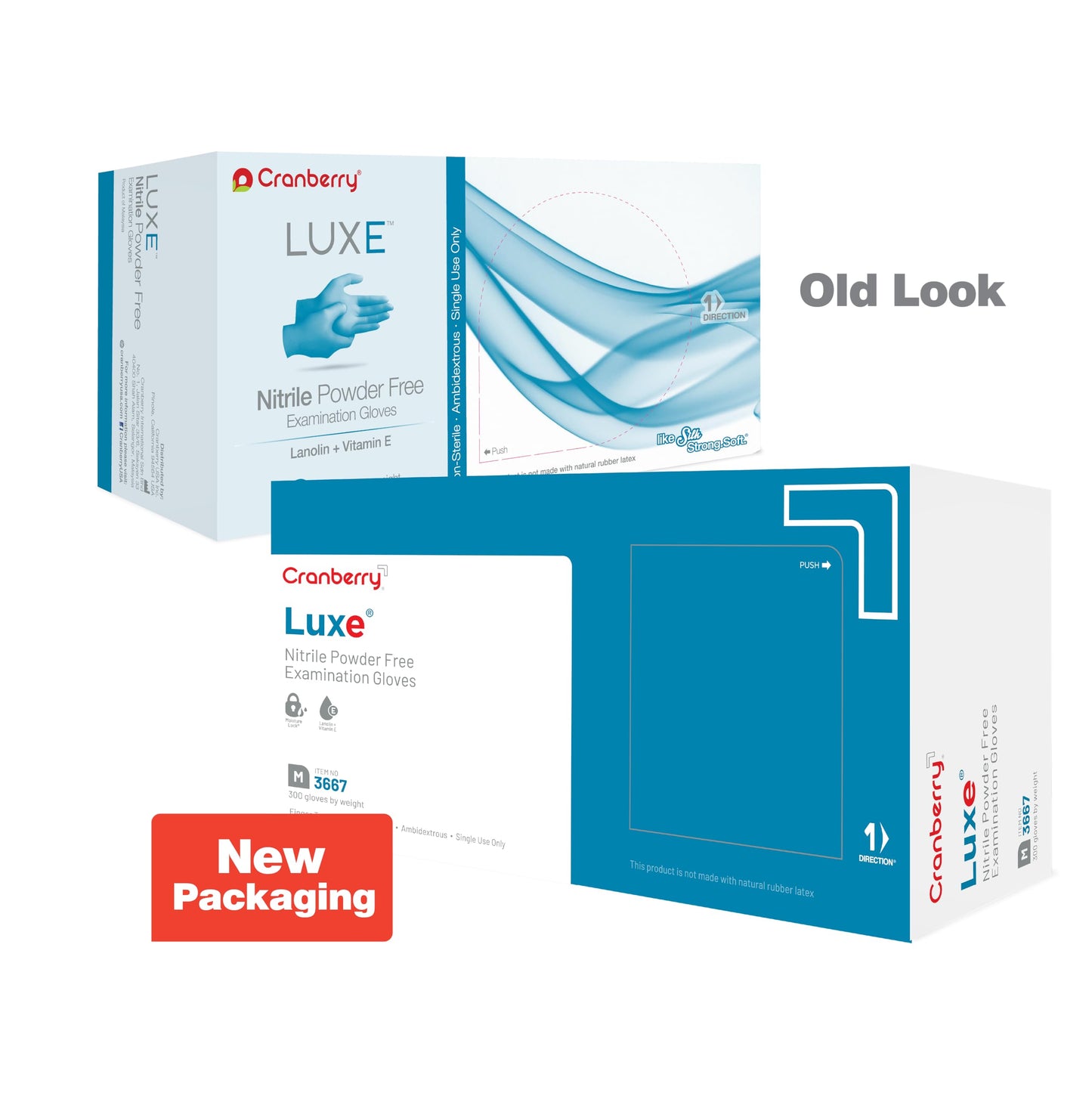 Cranberry Luxe Nitrile Exam Gloves, Case of 3000, Small, Azure Blue, Lanolin & Vitamin E, 2.5 Mil