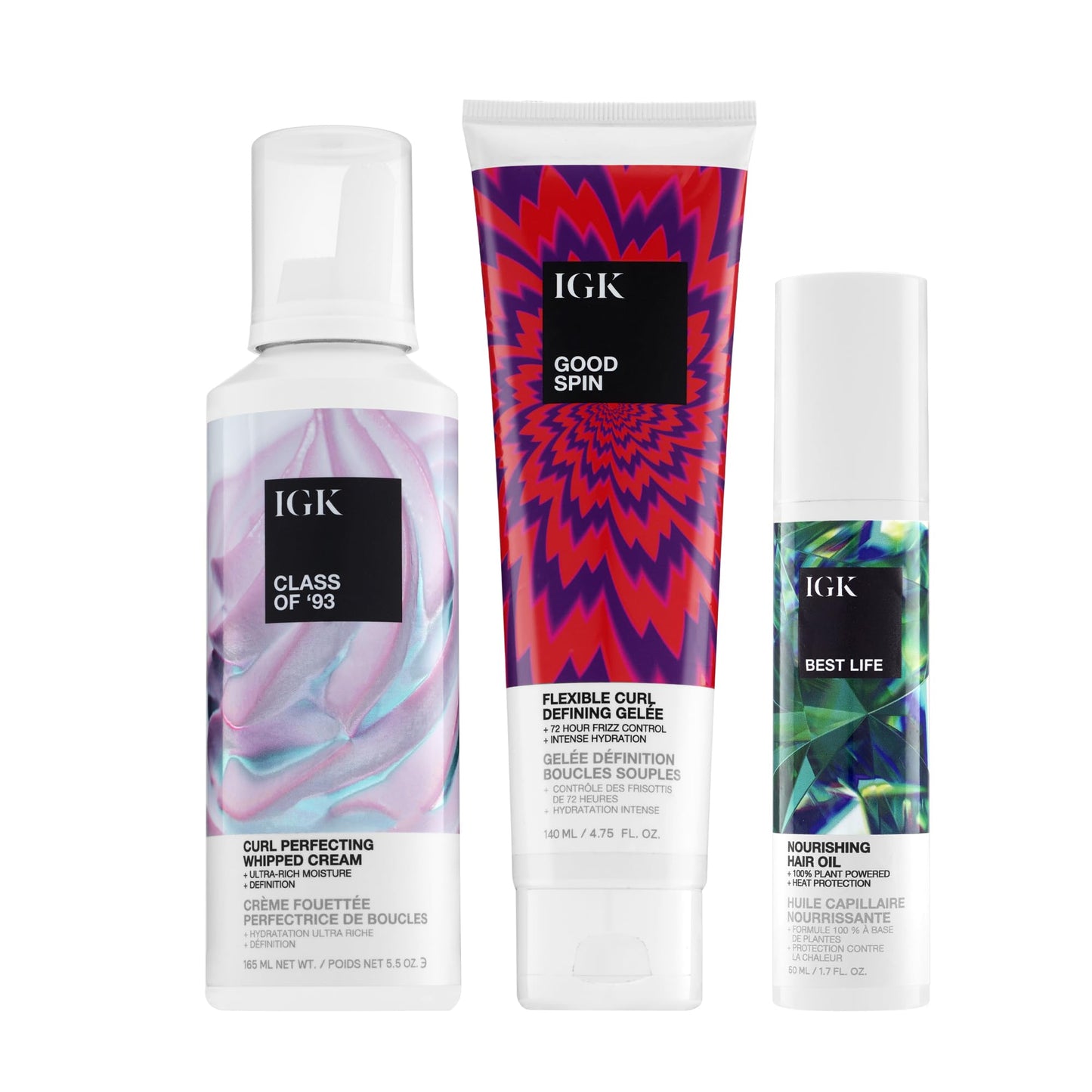 IGK Class of '93 Texture & Hold Cream + Good Spin Gelee + Best Life Hair Oil – Styling & Nourishing Hair Trio for Definition, Shine & Frizz Control