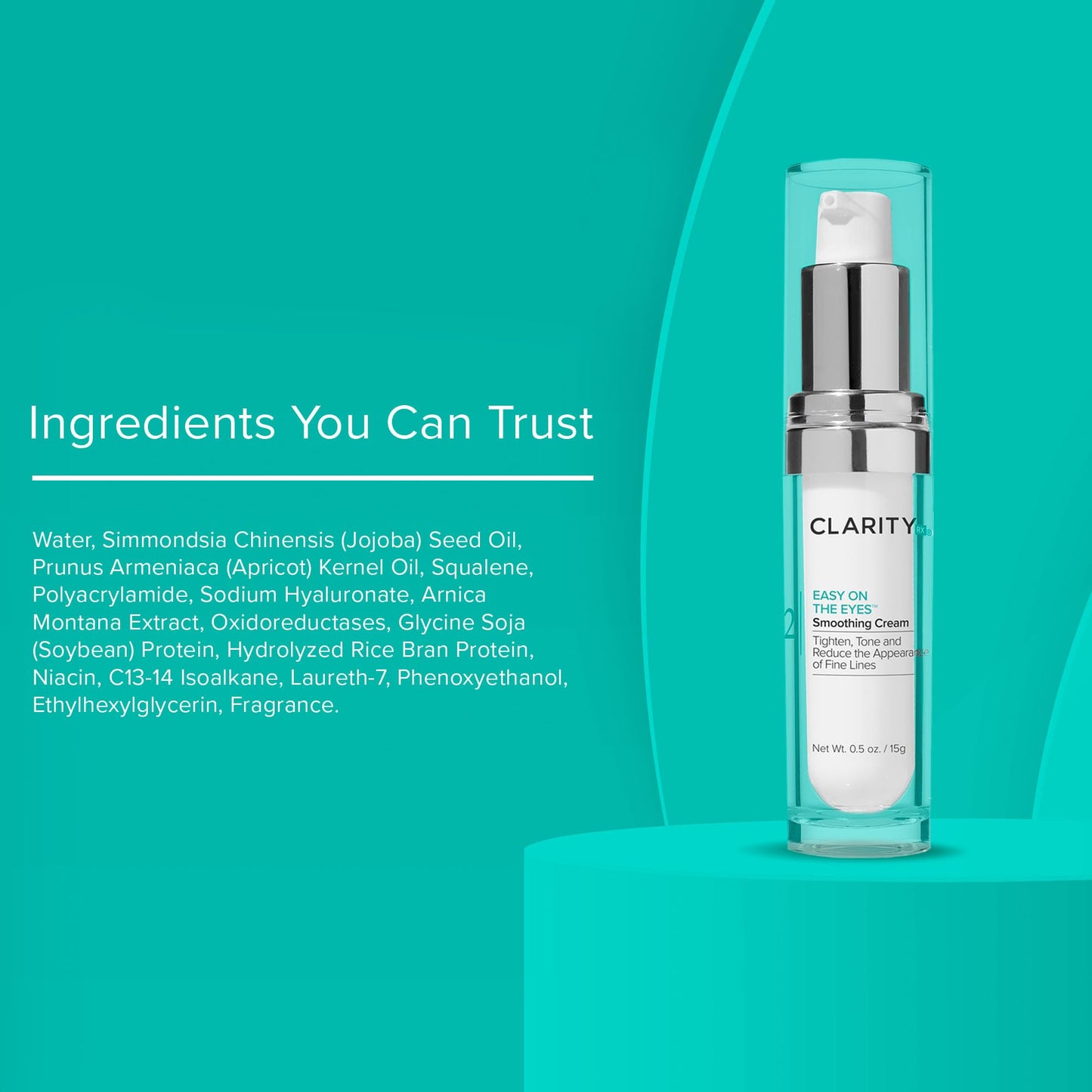 ClarityRx Easy On The Eyes Smoothing Eye Cream, Natural Plant-Based Anti-Aging Under Eye Cream for Dark Circles, Contains Hyaluronic Acid, Paraben & Cruelty Free (0.5oz)