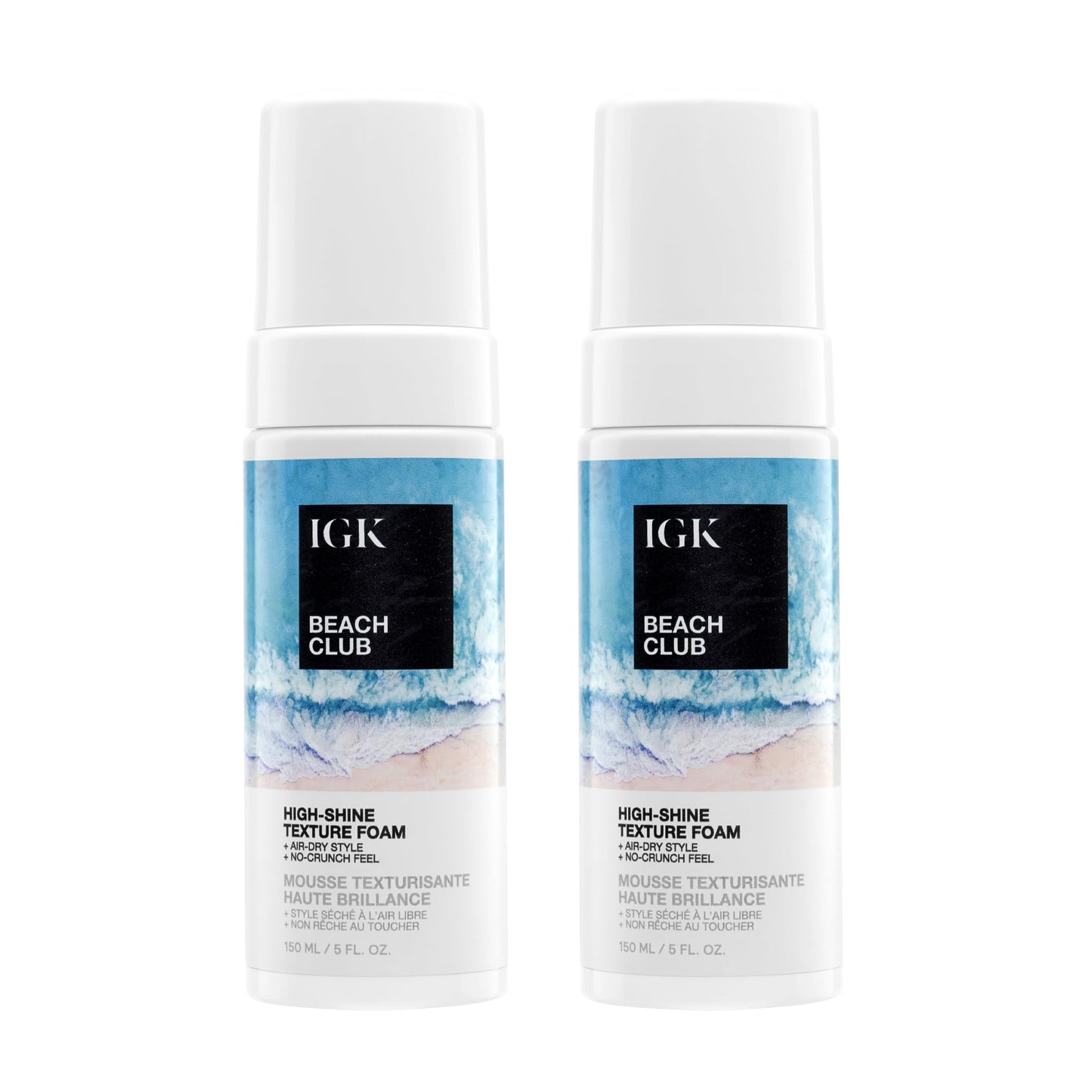 IGK Beach Club High-Shine Texture Foam 2 pack – Salt-Free Air-Dry Foam for Beach Waves, Frizz Control, and UV Protection – Vegan & Cruelty-Free